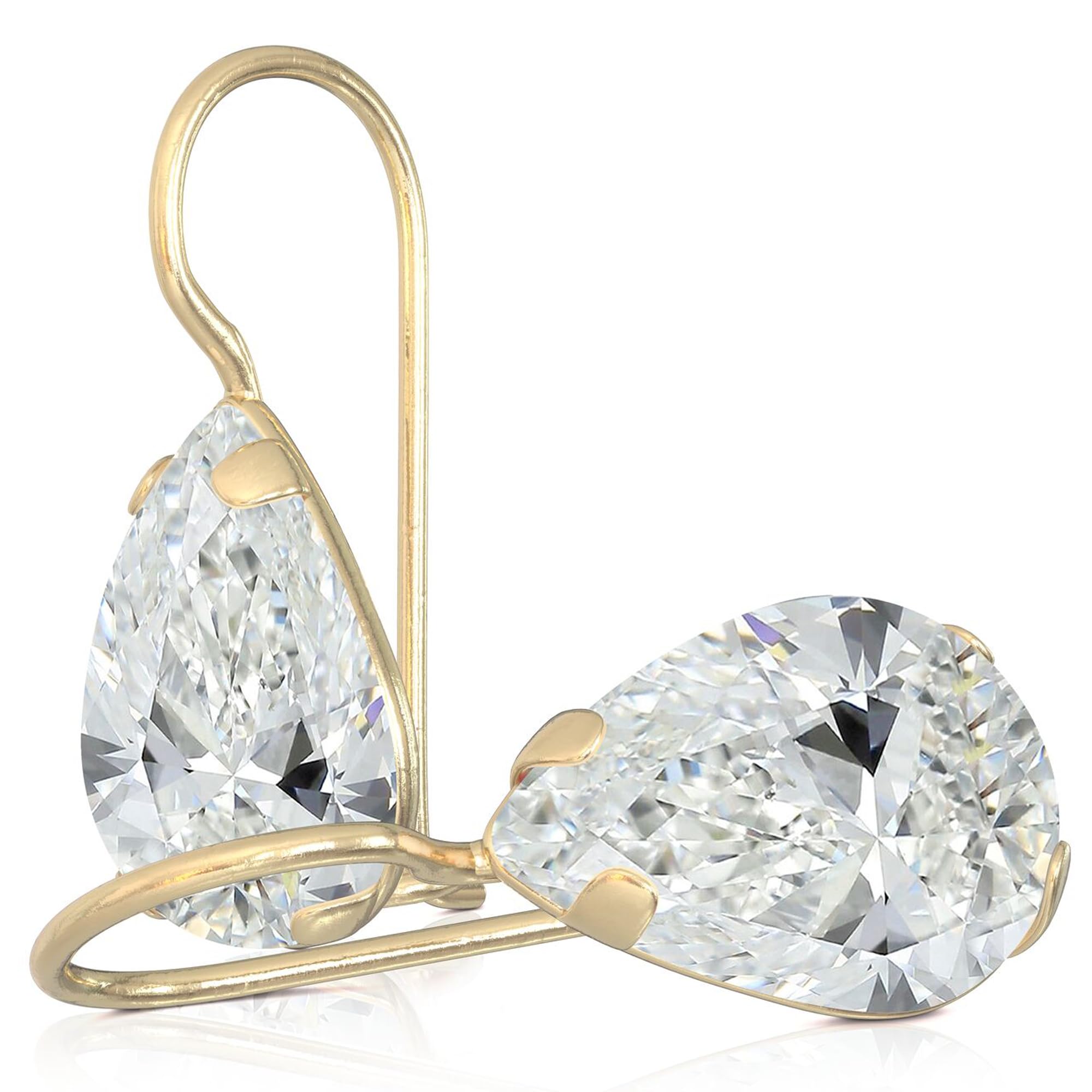 14K Solid Gold Teardrop Earrings with White Cubic Zirconia - April Birthstone Dainty Dangle Earrings for Women | Perfect for Weddings, Anniversaries & Everyday Elegance