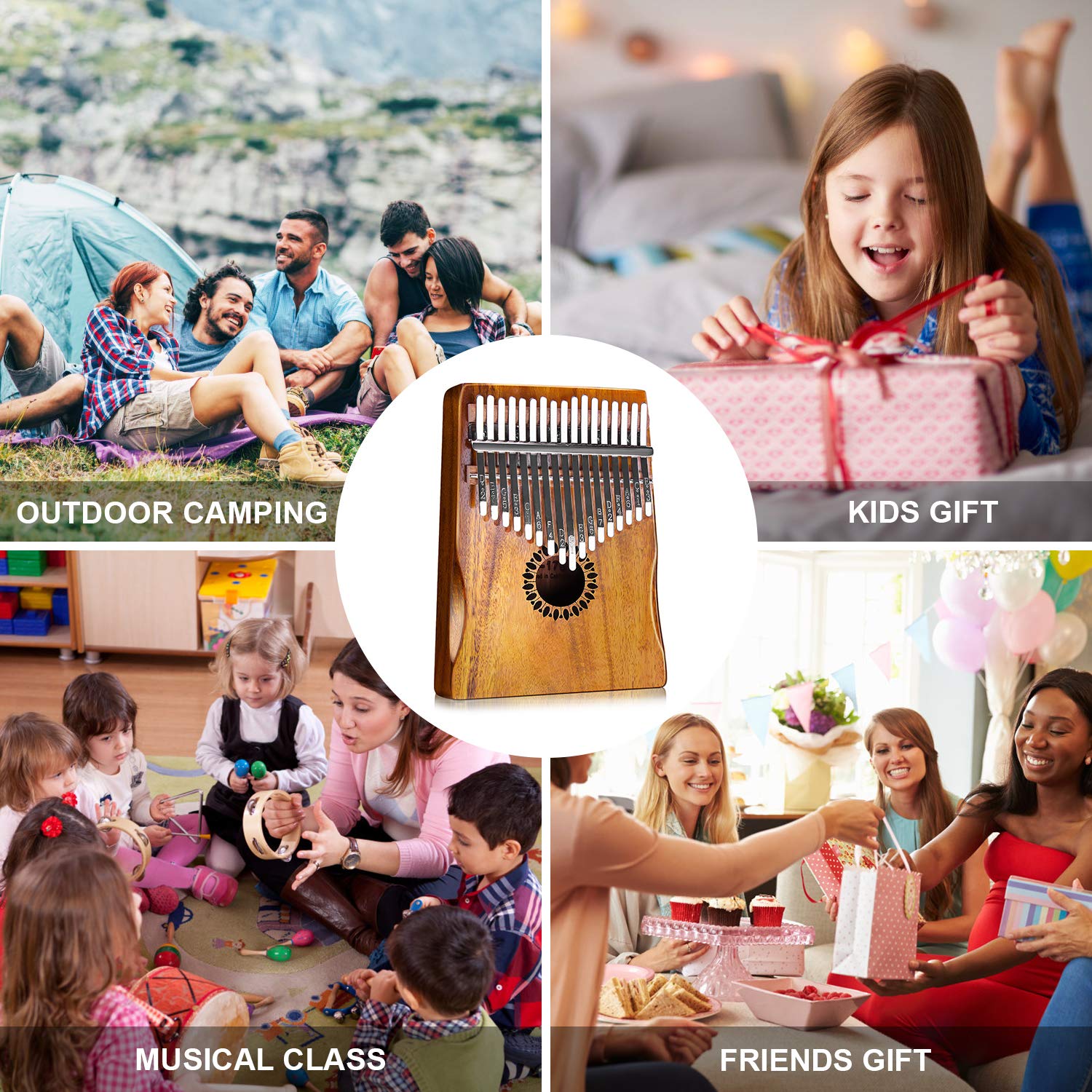 17 Key Kalimba Thumb Piano - Portable Wooden Mbira Finger Instrument for Beginners, Kids & Adults | Perfect for Relaxation, Music Therapy & Gift Giving