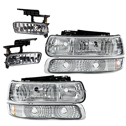 Chrome Housing Headlights & Fog Lights Replacement for Chevy Silverado 1500 2500 1999-2002 | Compatible with Suburban Tahoe 2000-2006 | Durable LED Lighting for Off-Road & Night Driving