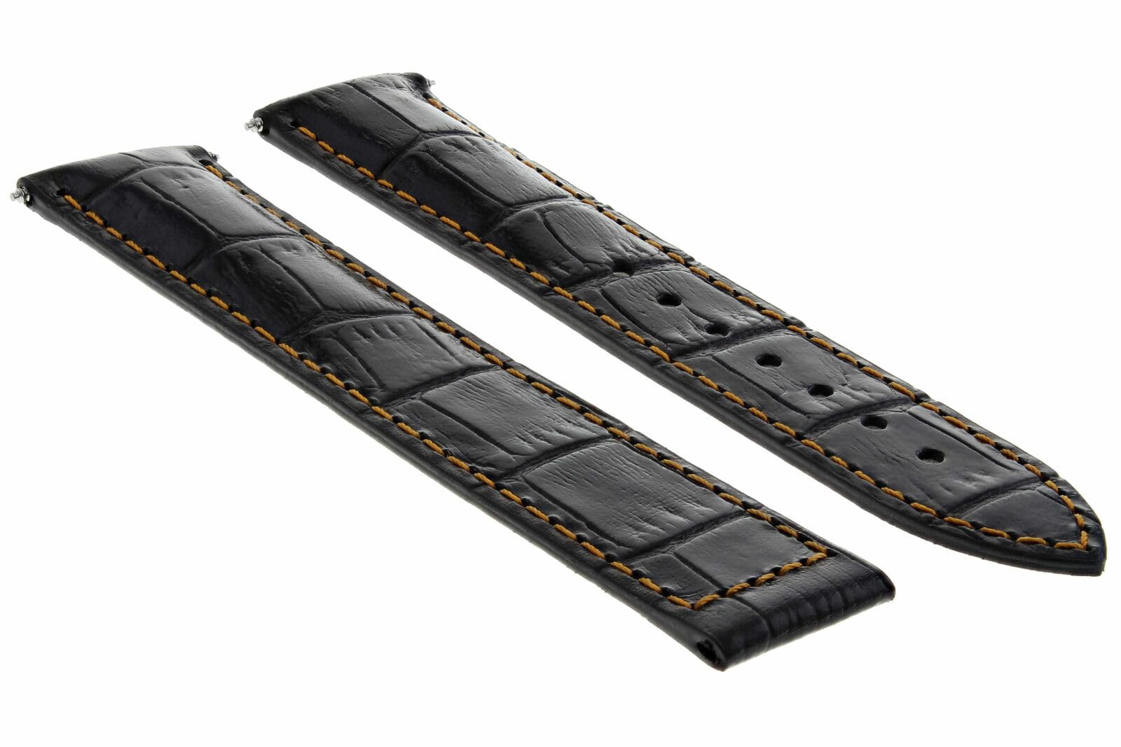 18mm Genuine Leather Watch Band Strap with Deployment Clasp - Compatible with Omega Seamaster - Black with Orange Stitching - Perfect for Business, Casual & Outdoor Activities