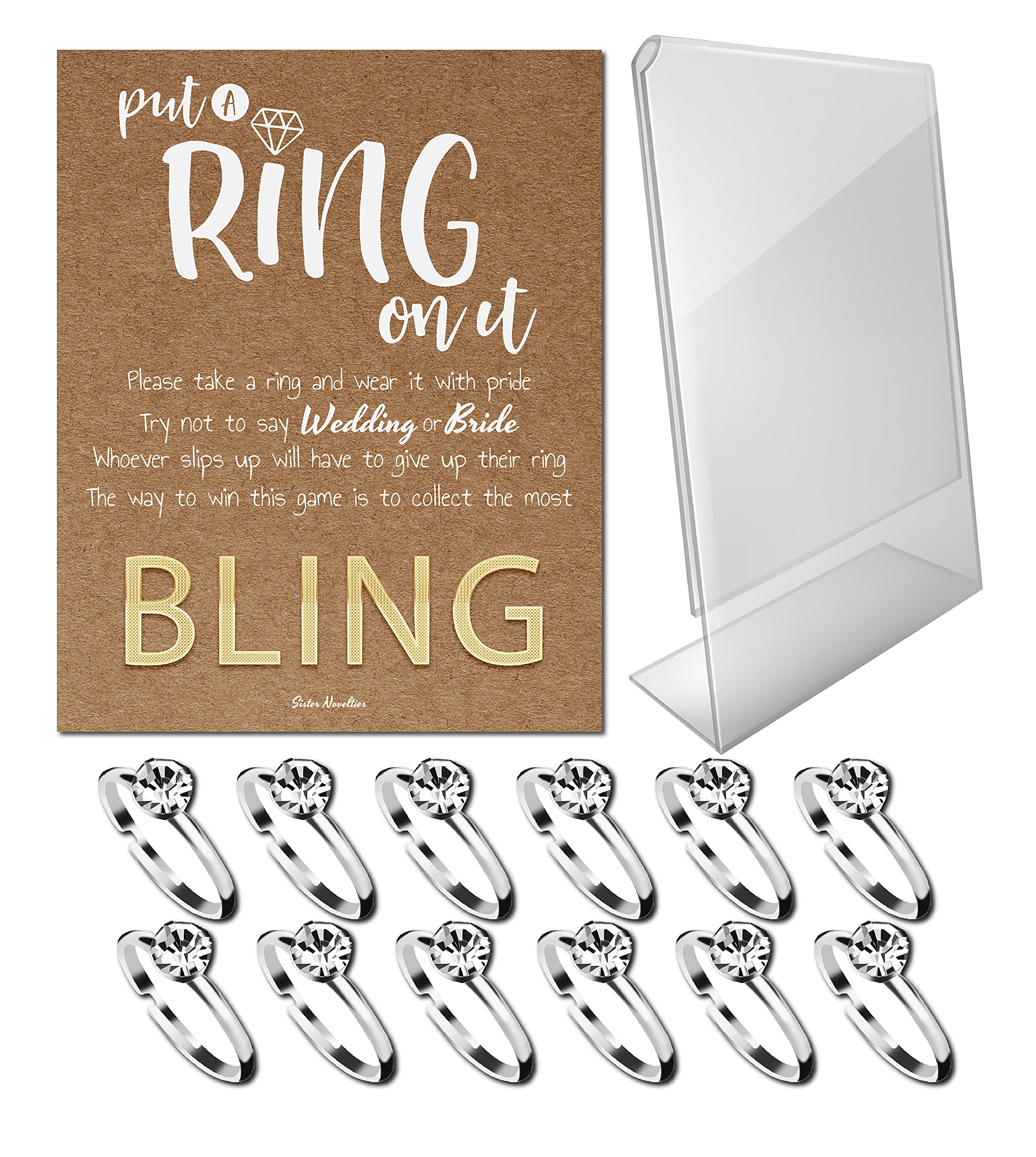 Bridal Shower Games - Fun Put a Ring on It Game Set with 24 Fake Rings for Bachelorette Parties & Wedding Showers - Perfect Icebreaker Activity for Bride-to-Be
