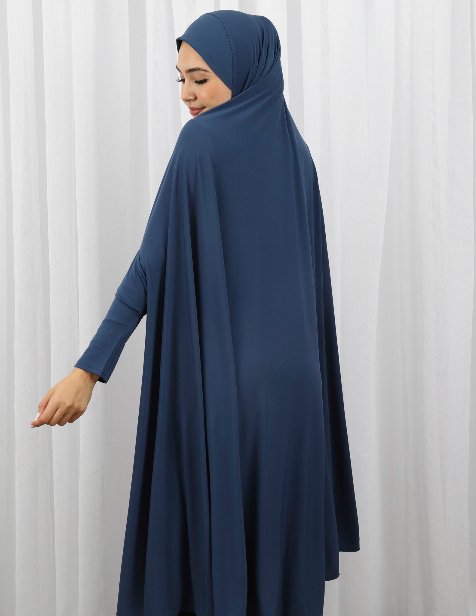 Stylish Sleeve Jilbab with Cap in Shades of Blue - Perfect for Muslim Women's Prayer, Modest Fashion, and Everyday Wear