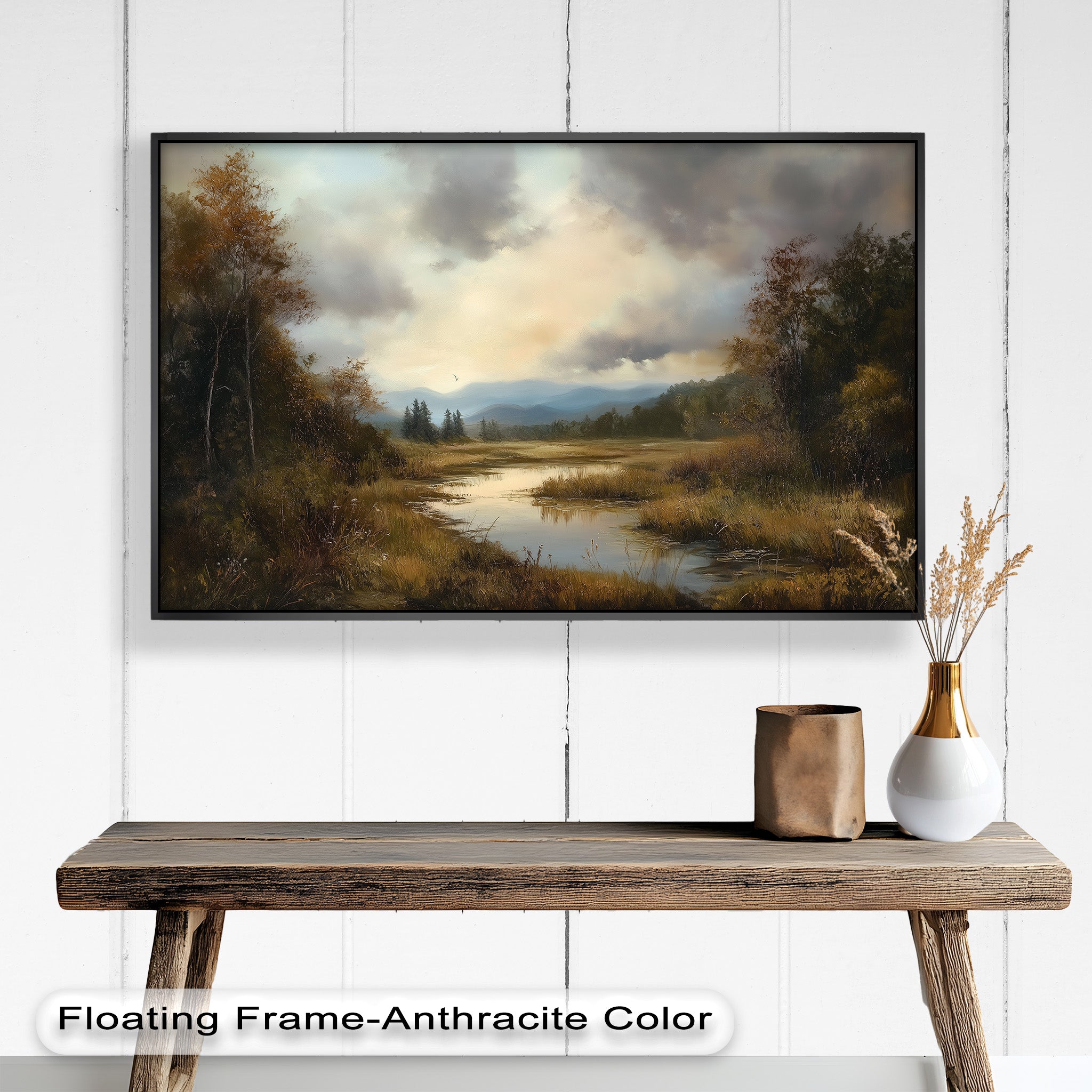 Autumn River Landscape Oil Painting - Handmade Canvas Wall Art for Living Room, Bedroom & Office Decor