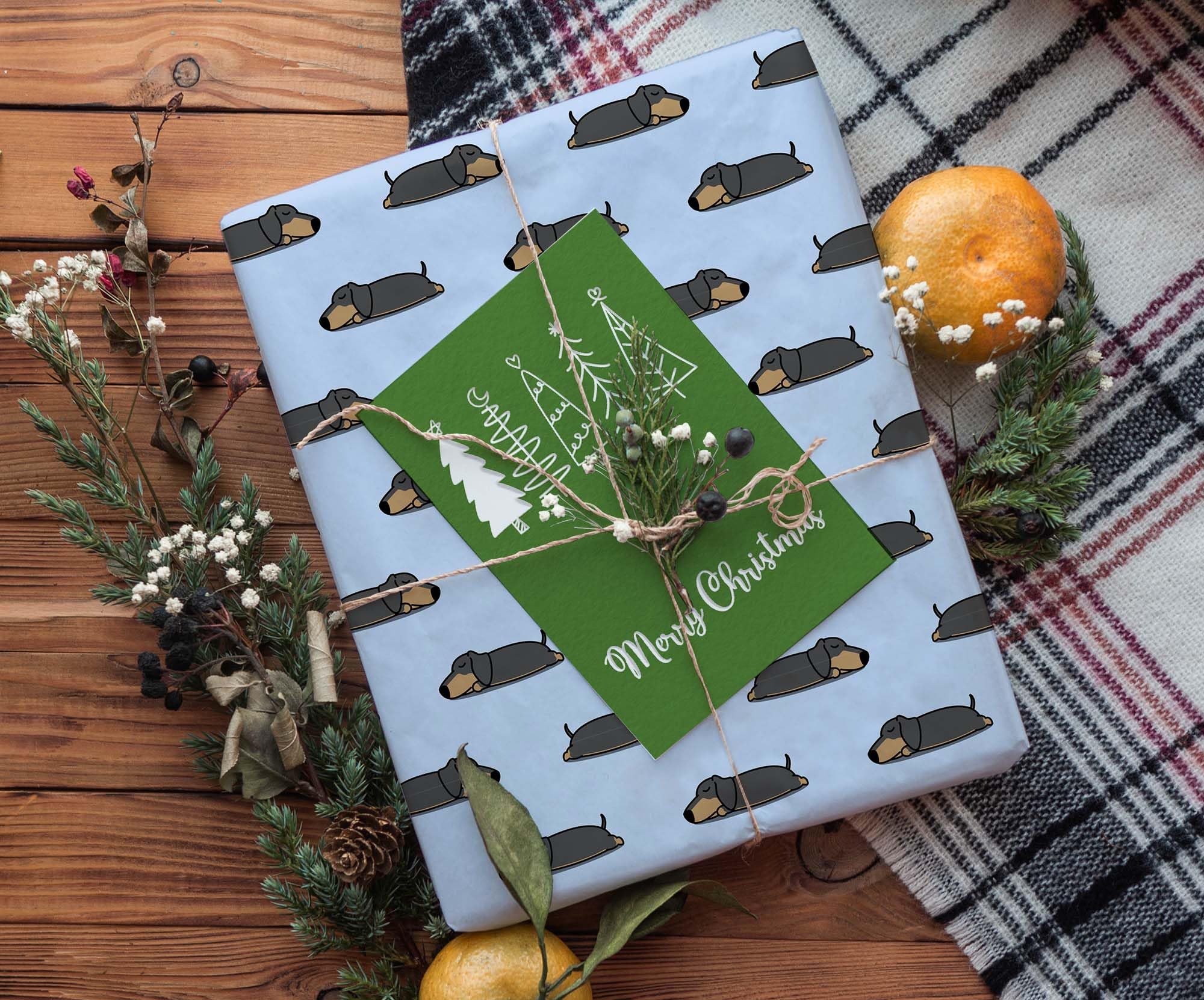 Premium Wiener Dog Gift Wrap - Cute Cartoon Black Brown Dachshund Wrapping Paper for Christmas, Birthday & Party Decorations (20