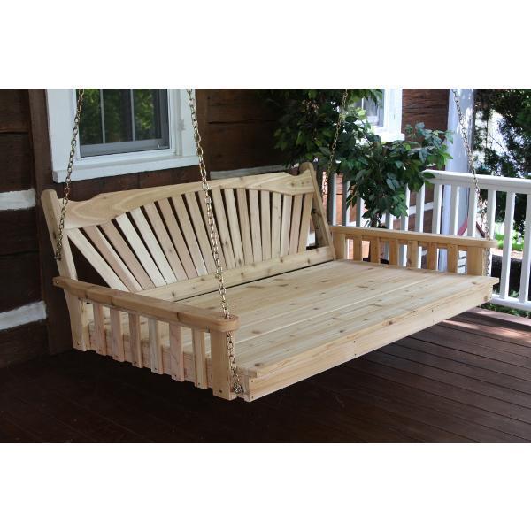 Red Cedar Swing Bed with Fanback - Outdoor Patio Hanging Bed for Porch, Garden, or Backyard Relaxation