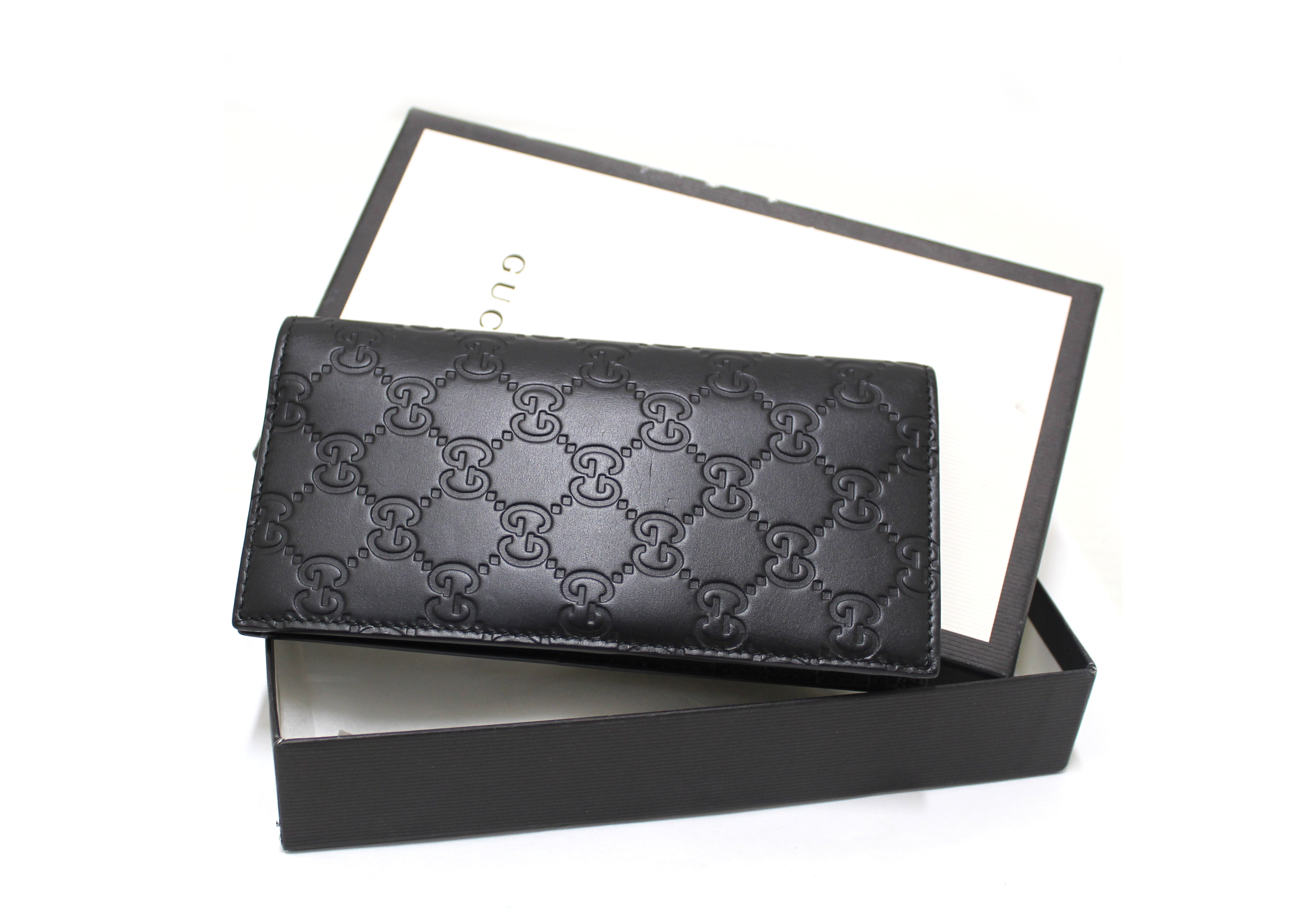 Authentic Gucci Black Guccissima Leather Long Wallet for Men & Women - Luxury Bifold Wallet with Multiple Card Slots & ID Window - Perfect for Everyday Use, Travel & Business
