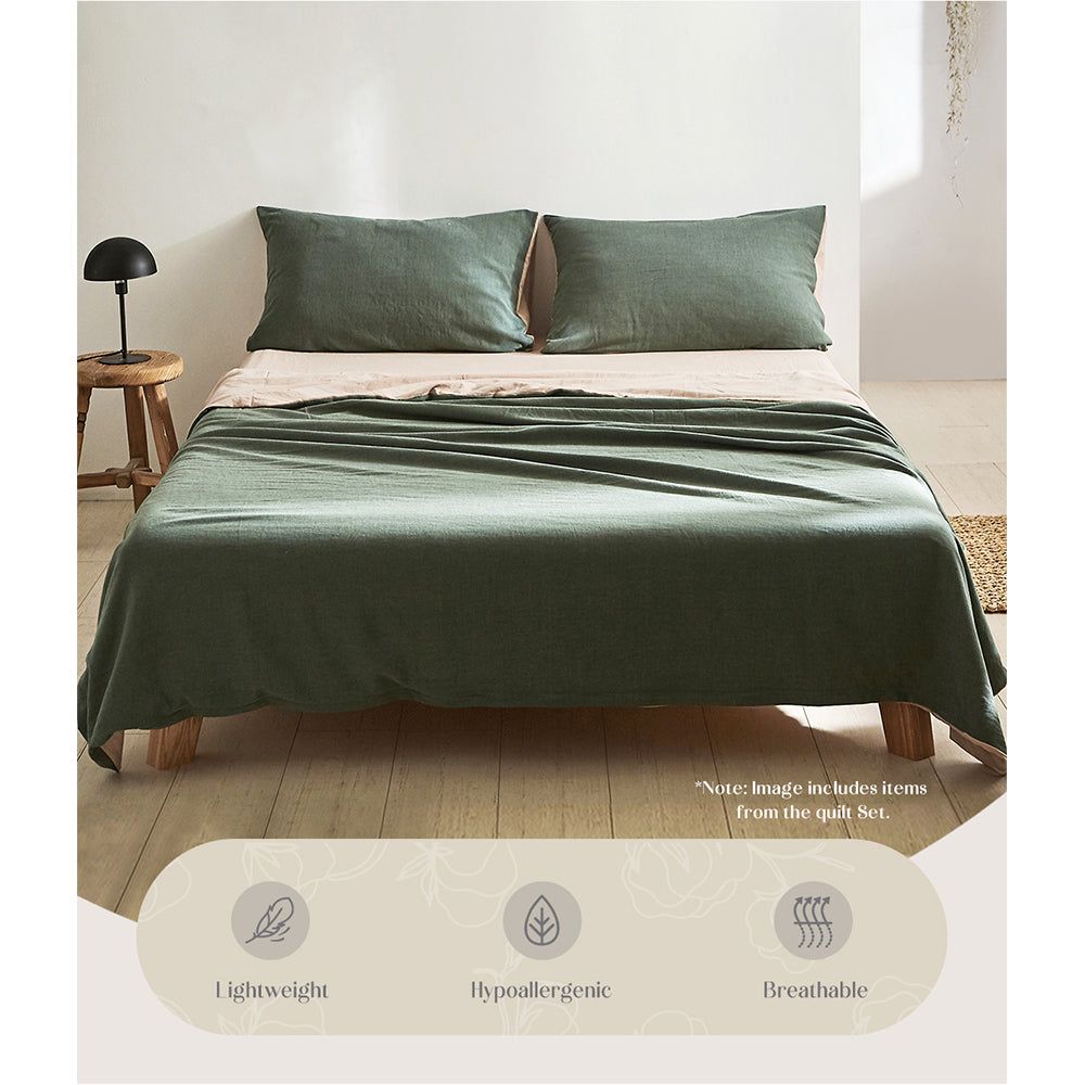 Premium 100% Cotton Double Sheet Set - Soft & Breathable Bed Sheets in Green & Beige - Perfect for Cozy Nights & Guest Bedrooms