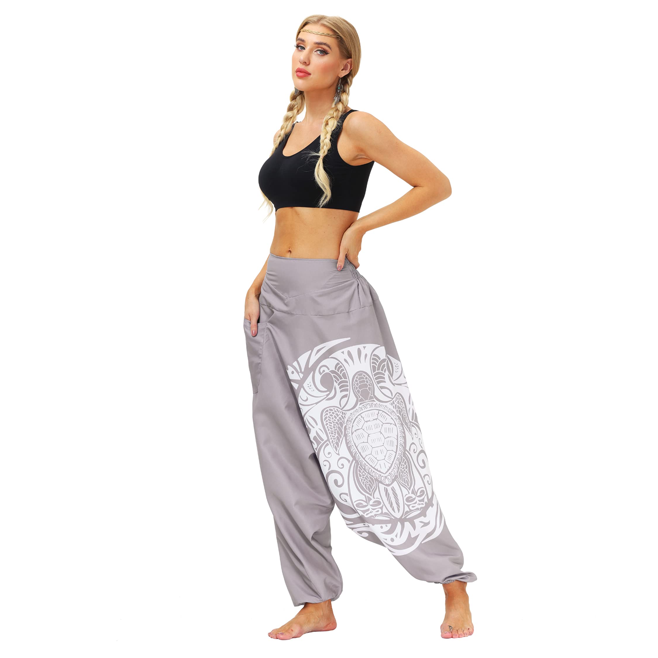 VISSAY Women's Boho Pants - Harem Smocked Waist Yoga Palazzo Pants for Summer, Beach & Travel - Hippie Chic Casual Wear for Yoga, Meditation & Festivals