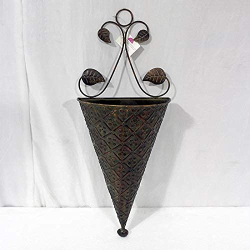 Brown Wrought Iron Wall Hanging Flower Pot - 20×11.5×52cm Metal Vase for Indoor/Outdoor Decor - Perfect for Living Room, Garden, Patio & Wedding Decorations
