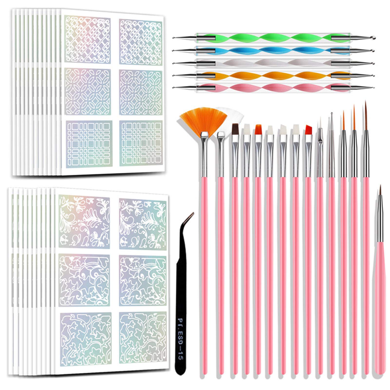 EXCLUZO Professional Nail Art Kit - 12-Piece Nail Brushes Set with Nail Stickers, Dotting Pens, Pick Up Tweezers & Essential DIY Tools for Beginners | Perfect for Home Manicures, Salon Nail Designs & Gift Giving