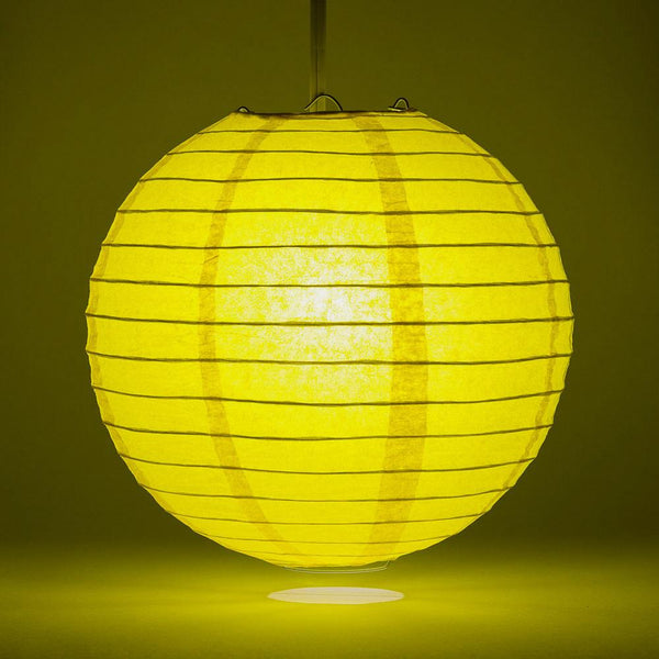 5 Pack 8 Inch Yellow Round Paper Lanterns with Even Ribbing - Chinese Hanging Decorations for Wedding, Party, Home & Garden Decor - Perfect for Asian Festivals, Baby Showers and Indoor/Outdoor Events