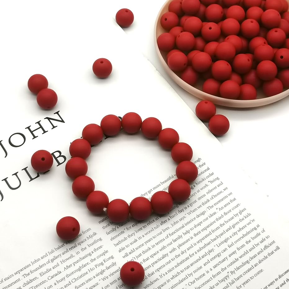 100 Pcs 15mm Red Silicone Beads Bulk - Loose Rubber Round Focal Beads for DIY Jewelry Making, Keychains, Pens, Necklaces, Bracelets & Lanyards - Perfect for Crafts, Gifts & Accessory Design