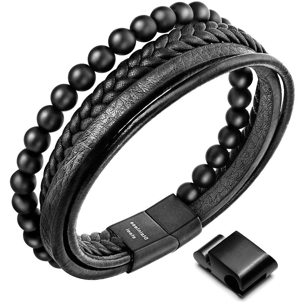 Speroto Men's Leather & Bead Bracelet - 8.7