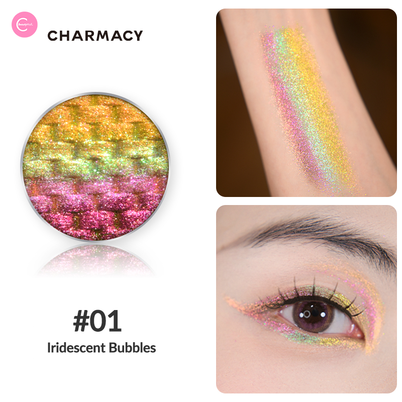 CHARMACY Chameleon Rainbow Flash Highlighter & Eyeshadow Palette - Long Lasting Pigmented Makeup for Party, Festival & Night Out Glam Looks