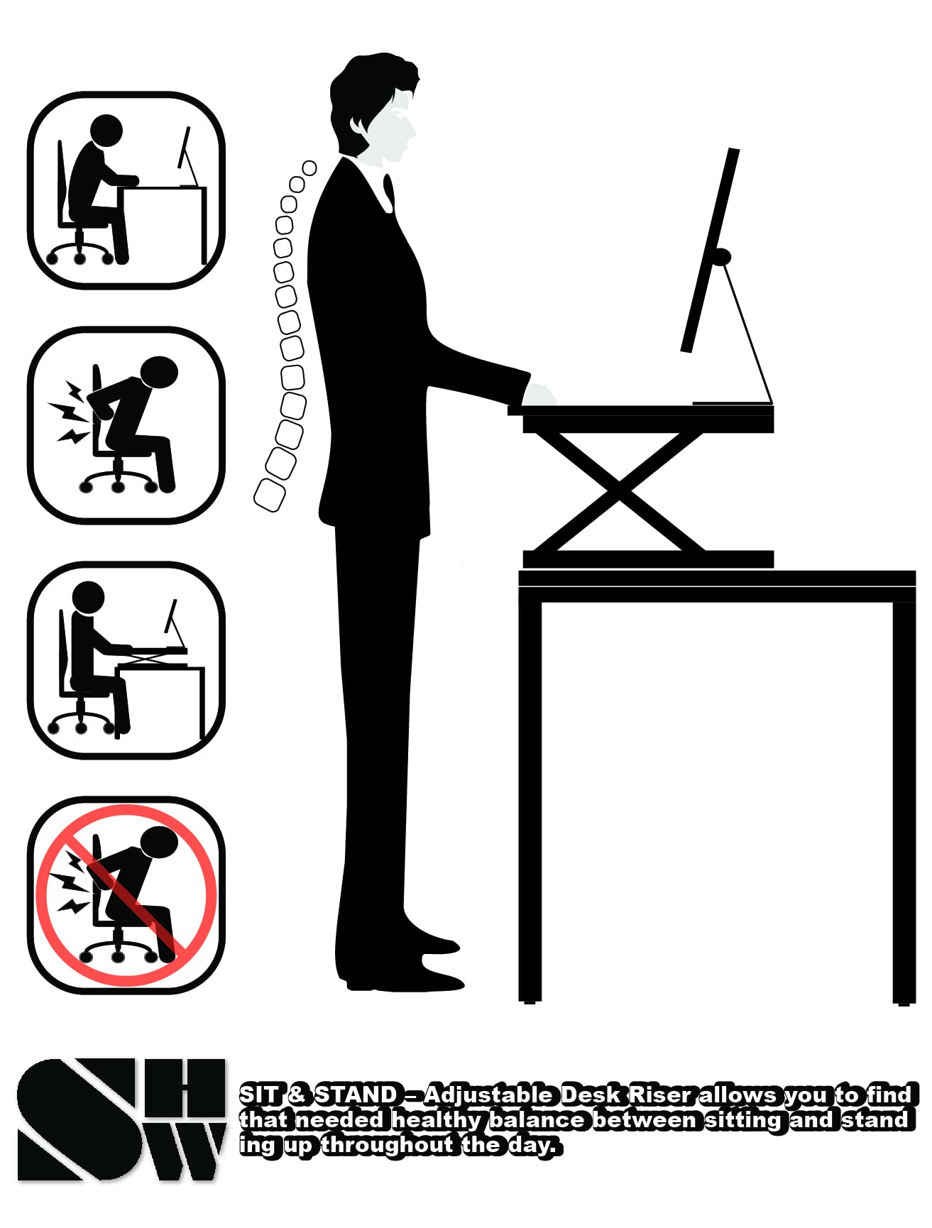 32-Inch Height Adjustable Standing Desk Converter - Ergonomic Riser Workstation for Home & Office (Black) | Perfect for Work from Home, Gaming & Study Setup