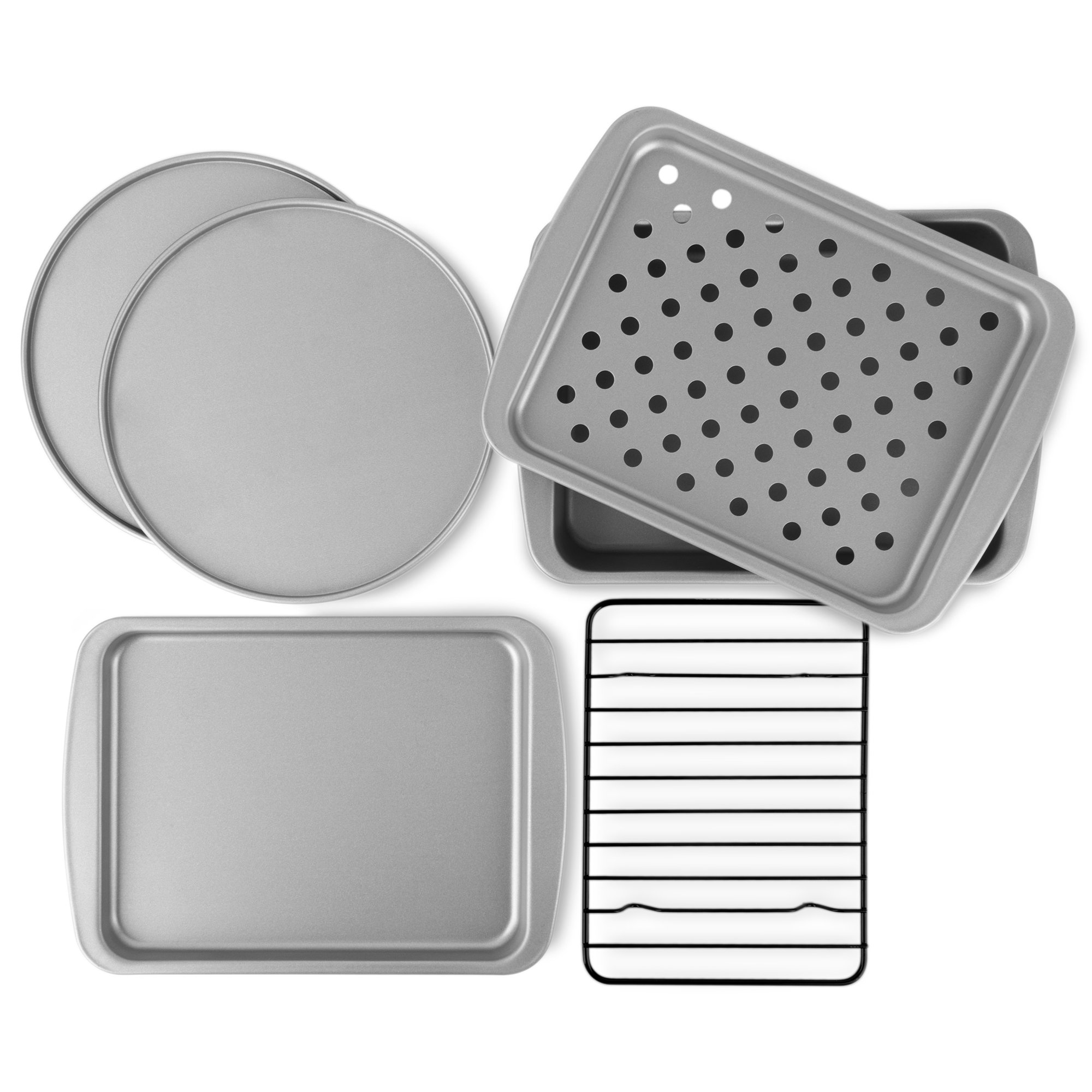 G & S Metal Products 6-Piece Non-Stick Toaster Oven Baking Set - Personal Size Silver Baking Pans for Easy Cleaning & Single Servings | Perfect for Small Kitchens, Dorms, Apartments & Quick Meals