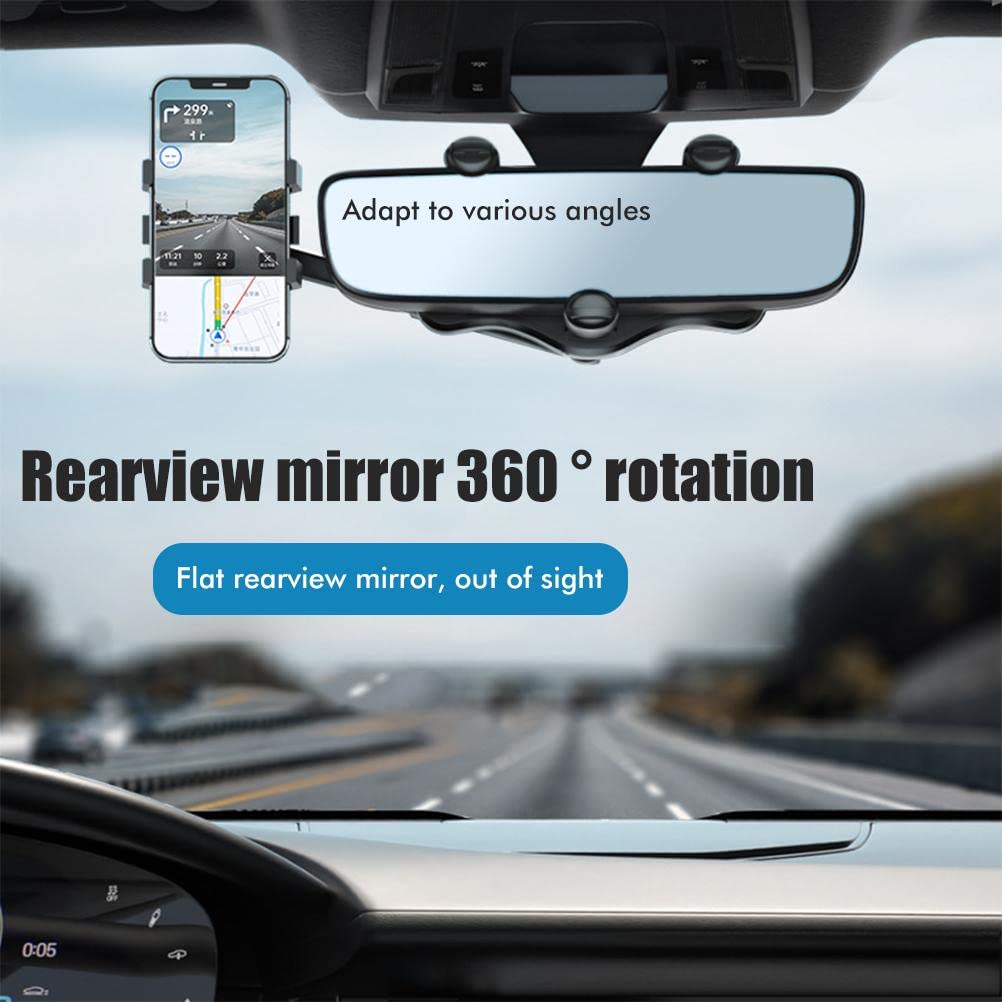 360° Rotatable & Retractable Car Phone Holder - Universal Rearview Mirror Mount for iPhone, Samsung & Smartphones - Perfect for GPS Navigation, Hands-Free Calls & Road Trips