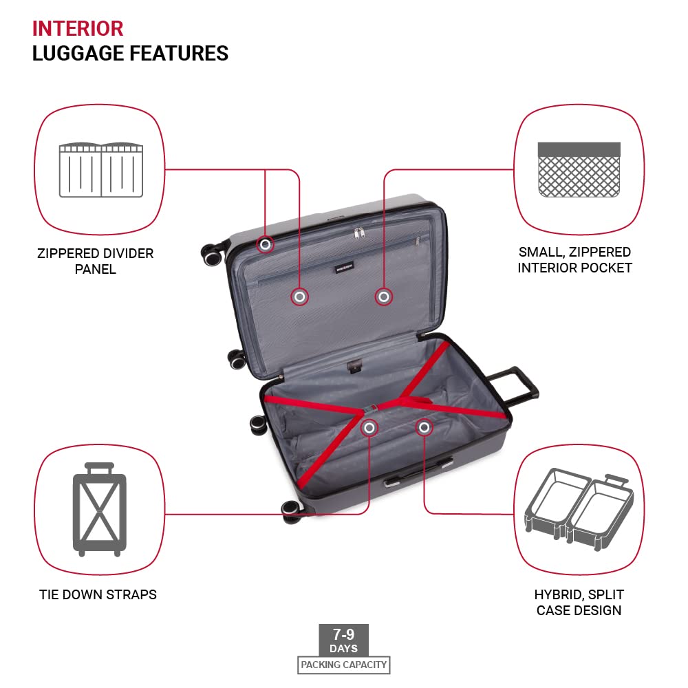 SwissGear Duet Hardside Expandable Spinner Luggage 28-Inch Light Grey - Durable Checked Suitcase for Travel with 360° Wheels | Perfect for International Flights, Family Vacations & Business Trips