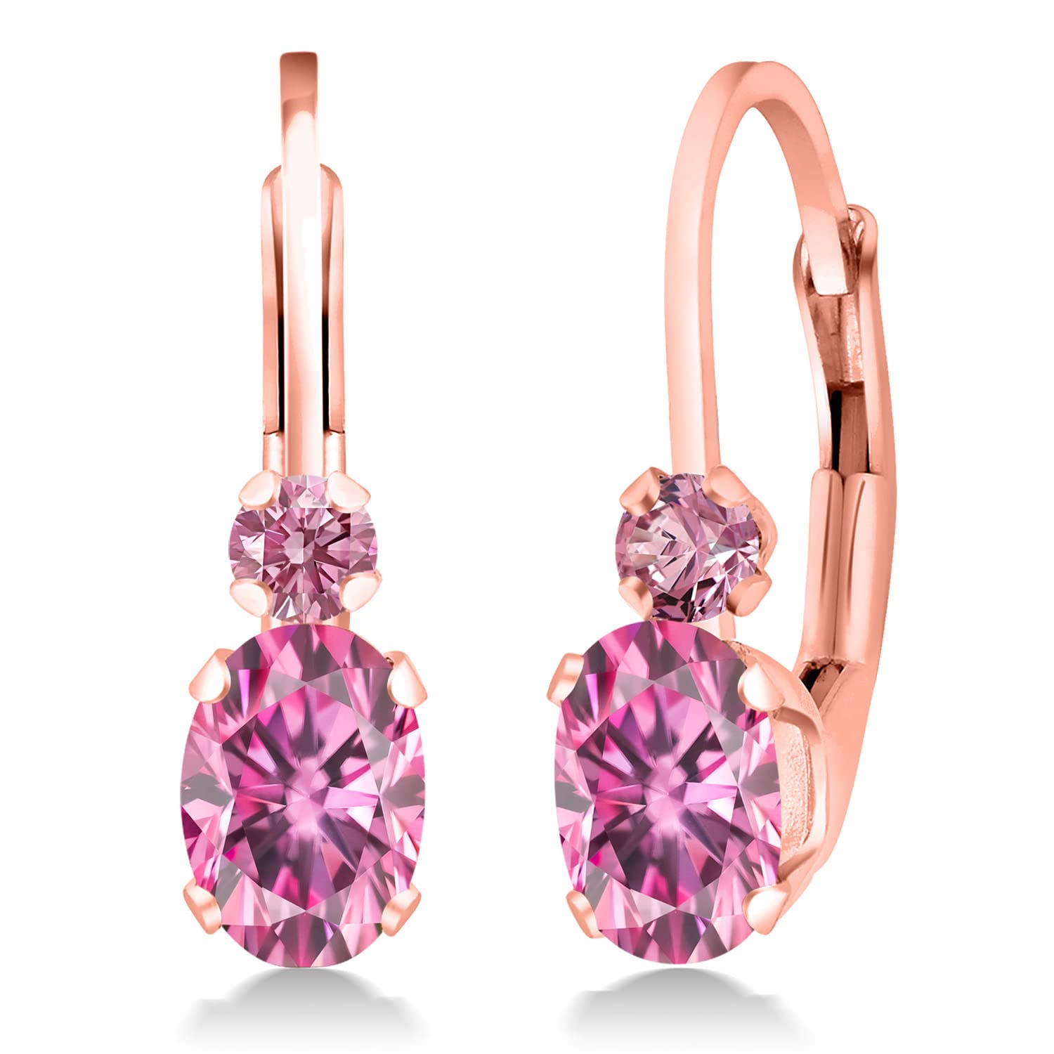 18K Rose Gold Plated Silver Dangle Earrings with Oval Pink Moissanite & Lab Grown Diamonds (1.00 CTTW) - Elegant Jewelry for Weddings, Parties & Special Occasions