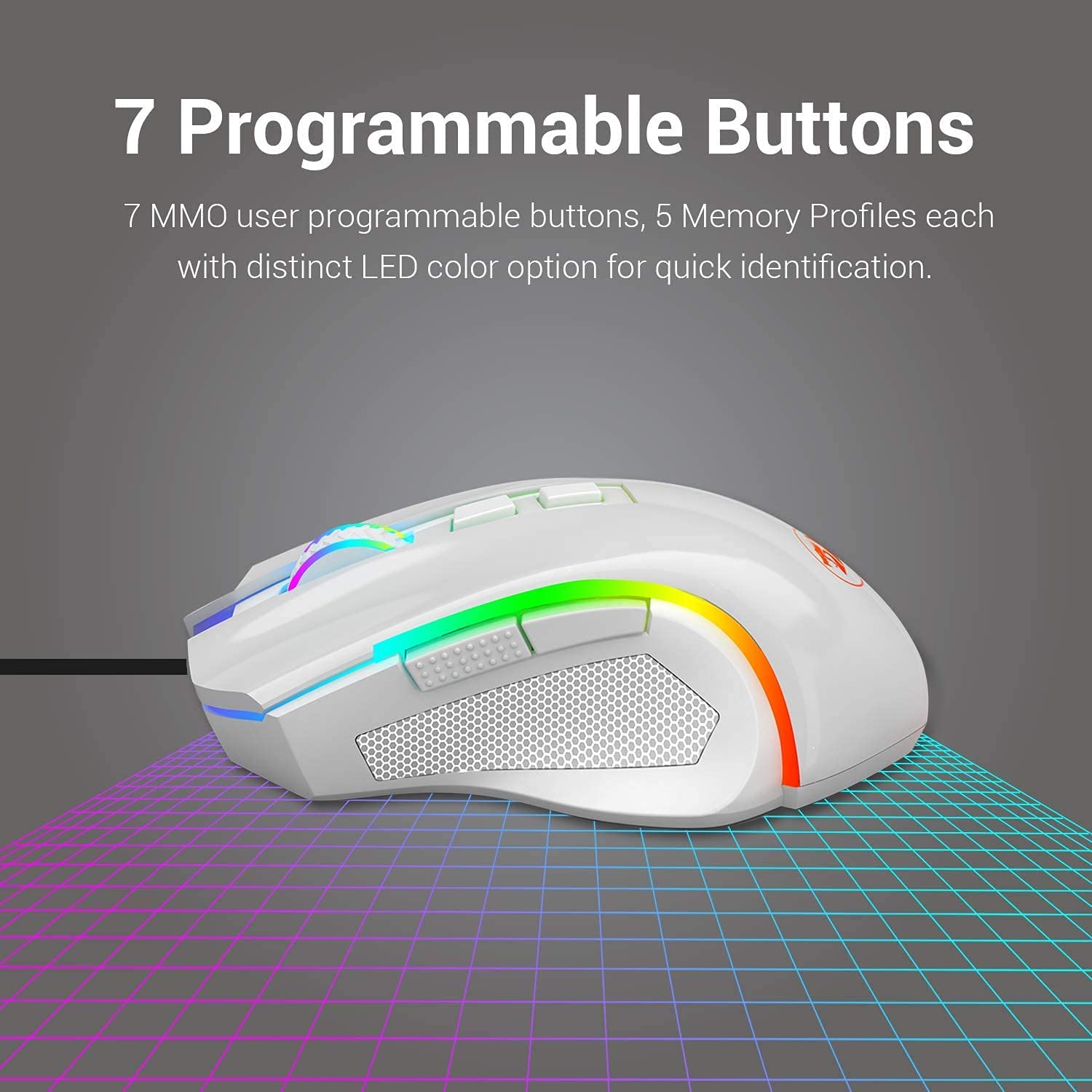 Redragon M602 RGB Wired Gaming Mouse - 7200 DPI High Precision, 8 Programmable RGB Backlight Modes, Ergonomic Design for PC Gamers (White) | Perfect for FPS, MOBA & MMO Gaming on Windows Computers