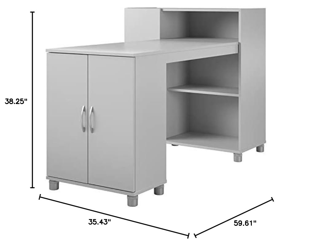 Pemberly Row Transitional Wood Hobby & Craft Desk with Storage Cabinet - Gray Home Office Desk for Artists, Writers & DIY Projects - Perfect for Small Spaces & Craft Rooms
