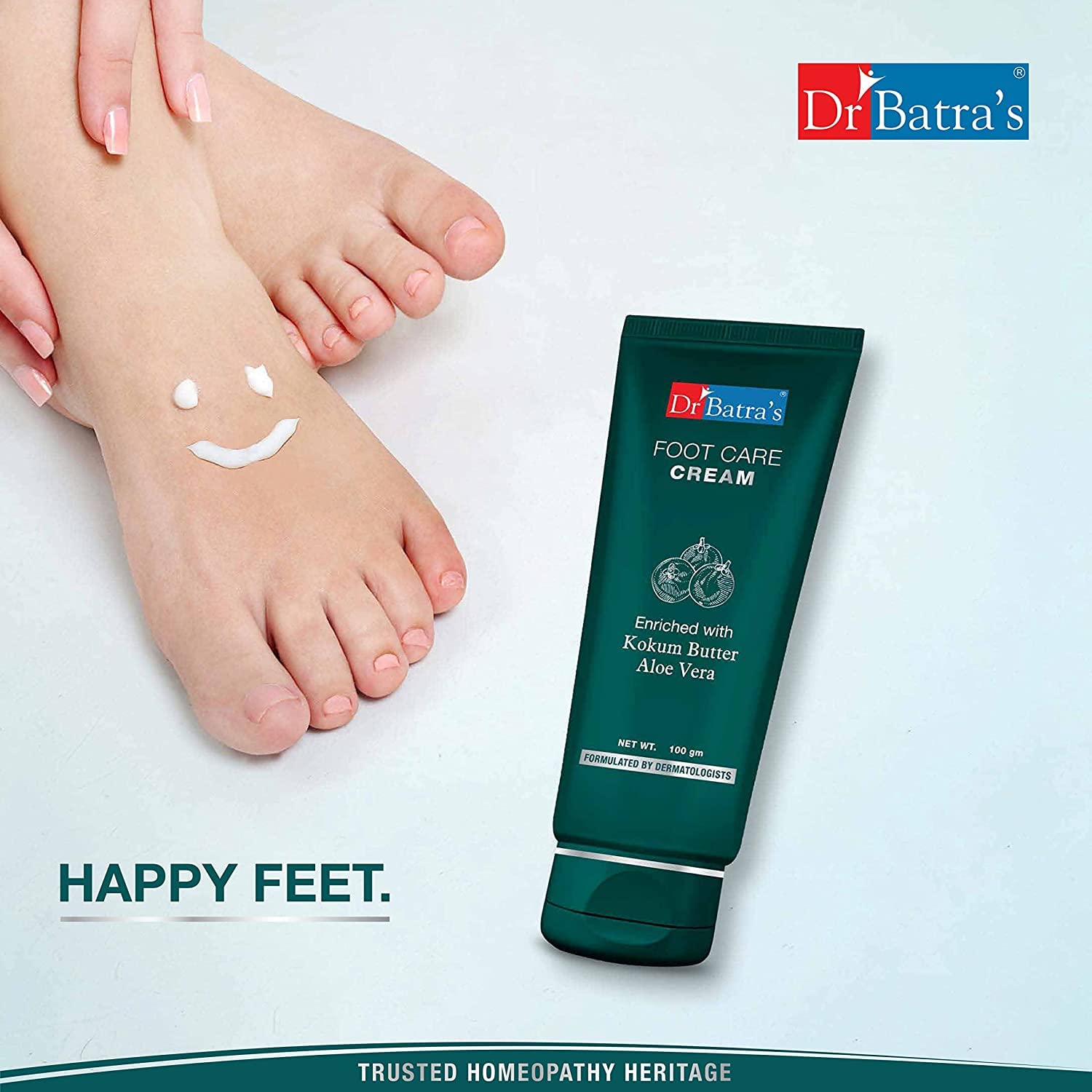 Dr. Battra's Kokum Butter Foot Care Cream - 100Gm Moisturizing Cream for Soft, Smooth Feet | Perfect for Dry, Cracked Heels & Rough Skin - At-Home Pedicure & Night Foot Treatment