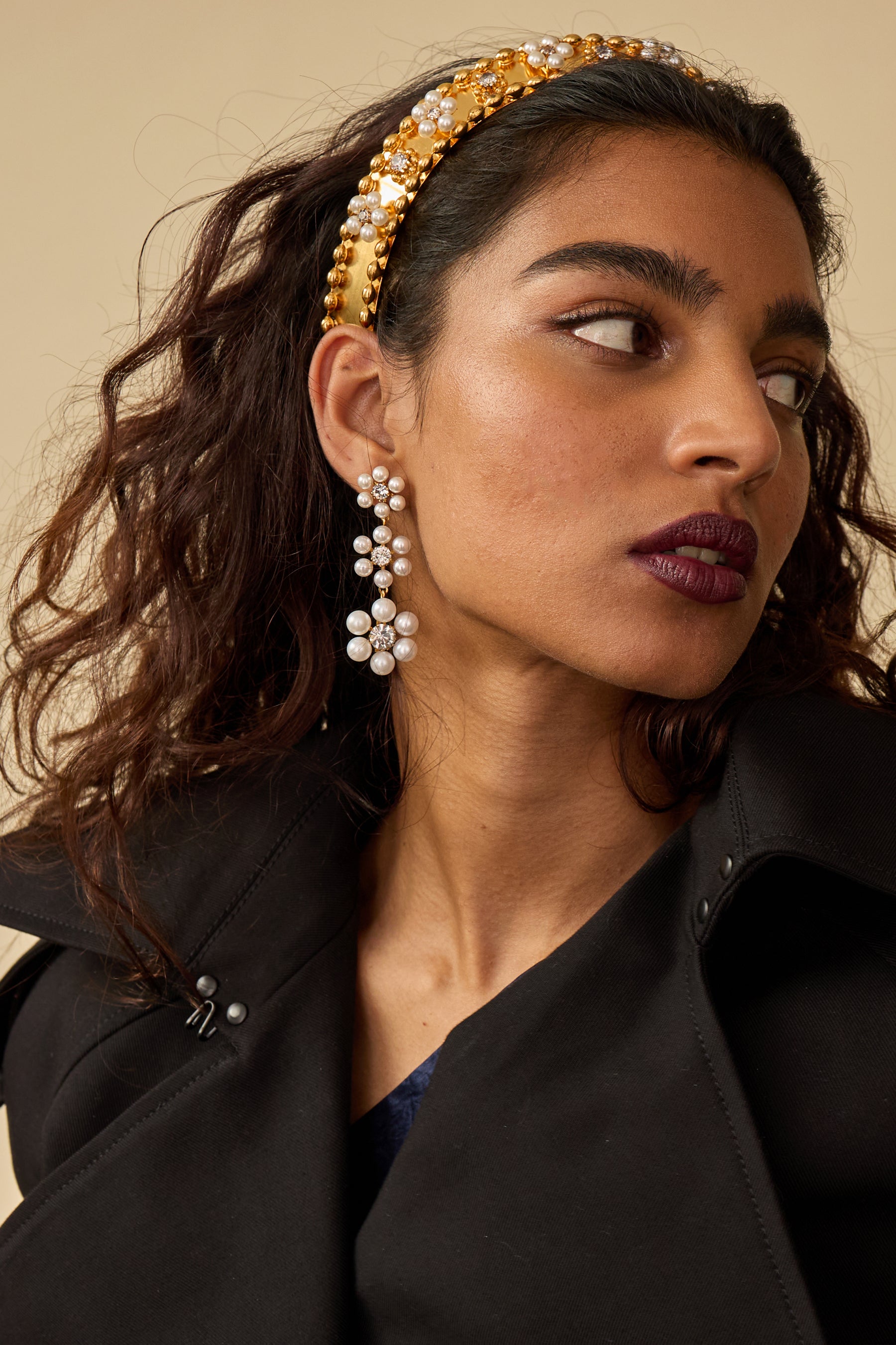 Hannah Floral Pearl Triple Drop Earrings for Women - Elegant Dangle Earrings with Floral Design & Pearls - Perfect for Weddings, Parties & Special Occasions
