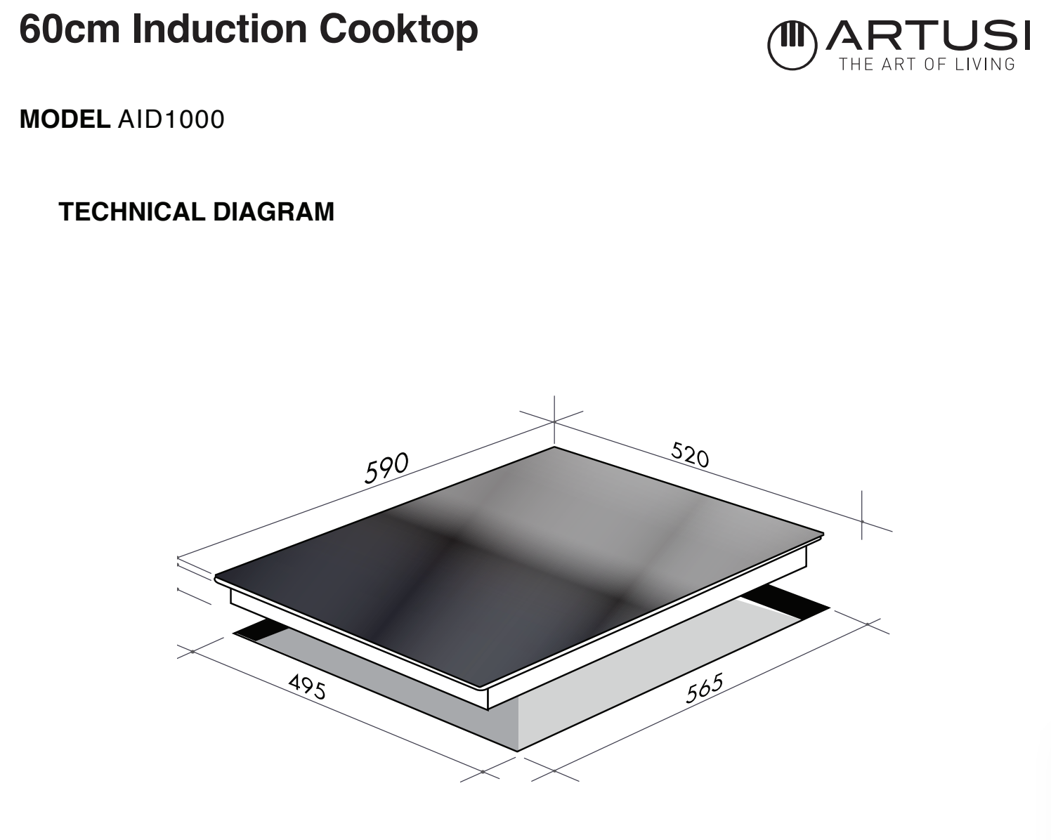 Artusi AID1000 60cm Built-in Induction Cooktop with Touch Control - Black | Fast Heating & Energy Efficient | Perfect for Modern Kitchens, Small Apartments & RVs