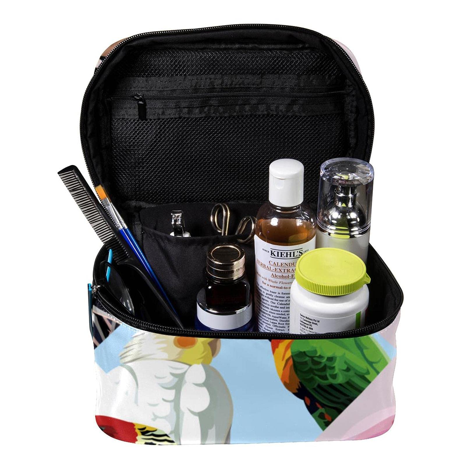 Colorful Tropical Parrot Flamingo Toucan Large Makeup Bag for Women - Waterproof Travel Cosmetic Organizer with Zipper, Perfect for Toiletries, Brushes & Beauty Essentials - Great for Vacations, Beach Trips & Gym Use