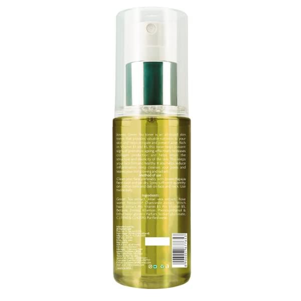 Jovees Herbal Green Tea Skin Toner - Deep Cleansing & Hydrating Facial Toner for Oily & Acne-Prone Skin | Pore Minimizer | Paraben-Free, Alcohol-Free Formula | 100ml | Perfect for Daily Skincare Routine & Post-Cleansing Refreshment