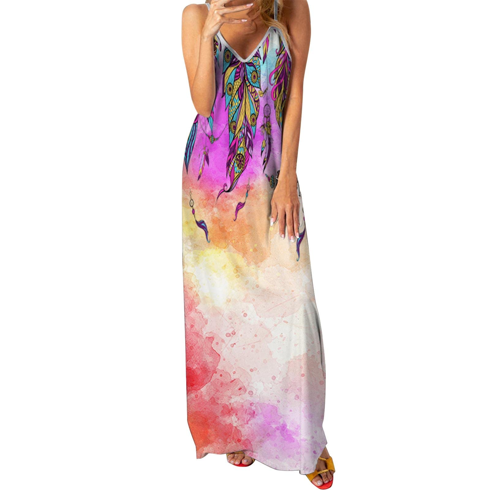 Boho Floral Print Maxi Dress for Women - Button Up Split Design with Spaghetti Straps | Perfect for Beach Vacations, Summer Parties & Casual Outings