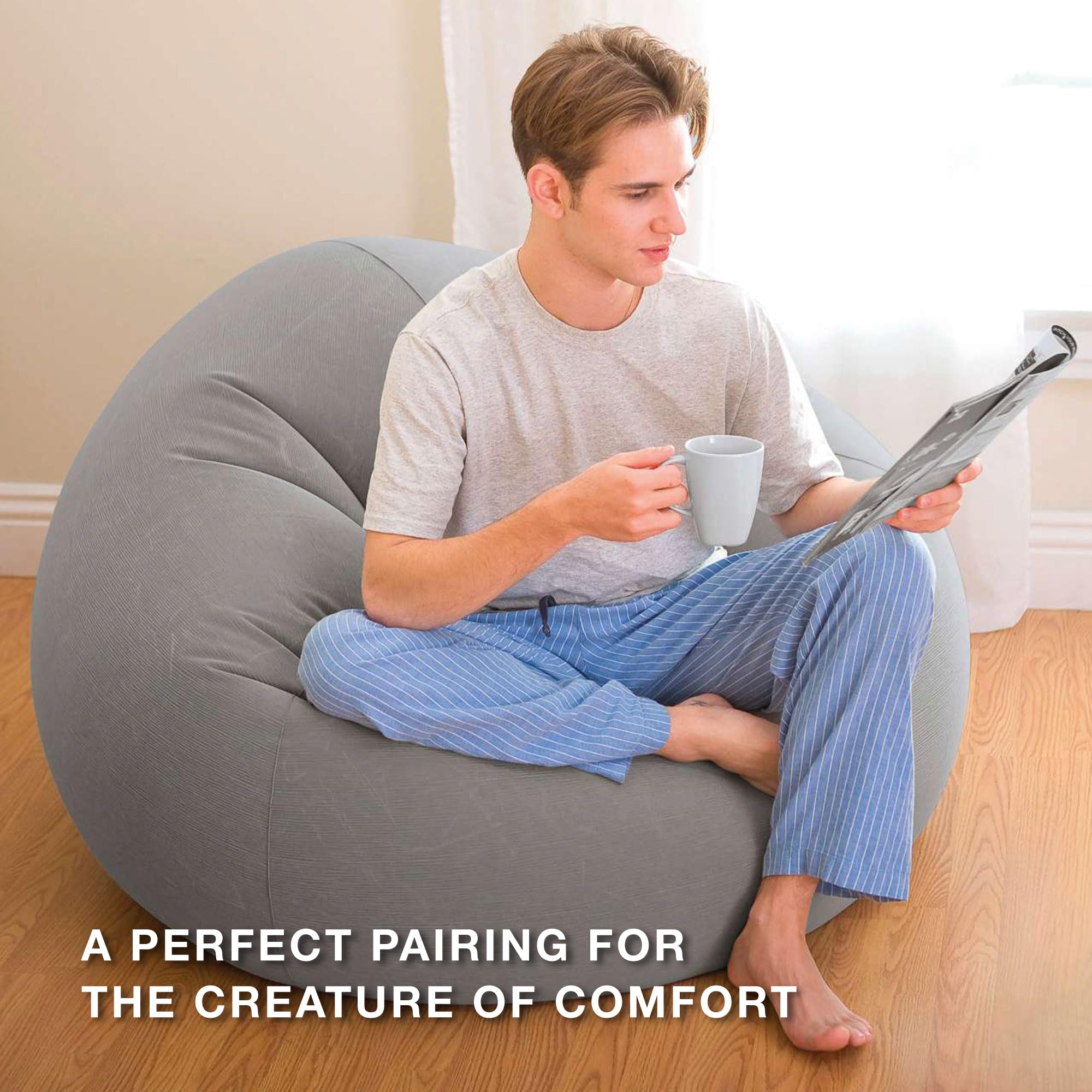 Intex 6 Pack Inflatable Beanless Bag Chairs - Portable Blow Up Lounge Seating for Indoor & Outdoor Use - Lightweight Air Sofa for Camping, Beach, Pool Parties, Dorm Rooms - Gray