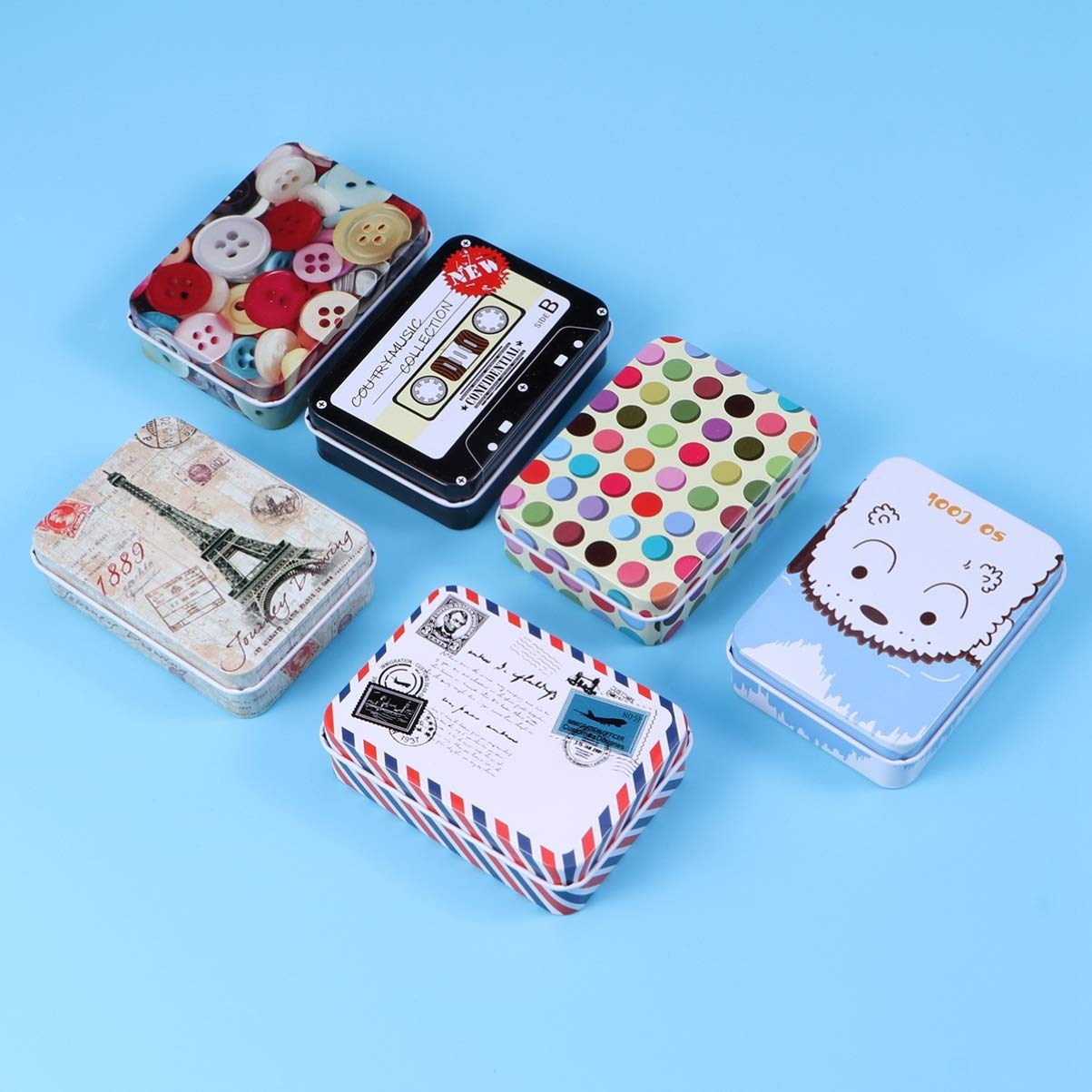 NUOBESTY 6-Piece Decorative Metal Tin Containers with Lids - Candy Storage, Jewelry Organizer, Card Holder, Small Trinket Box, Biscuit Container - Perfect for Home Decor, Gift Wrapping & Craft Storage