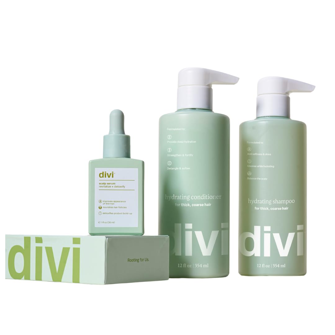 Divi Hydrating Starter Bundle - Scalp Serum, Hydrating Shampoo & Conditioner Set for Dry, Damaged Hair - Deep Moisture & Scalp Care Treatment for Thicker, Healthier Hair - Perfect for Daily Hair Care Routine & Revitalizing Thin or Brittle Hair