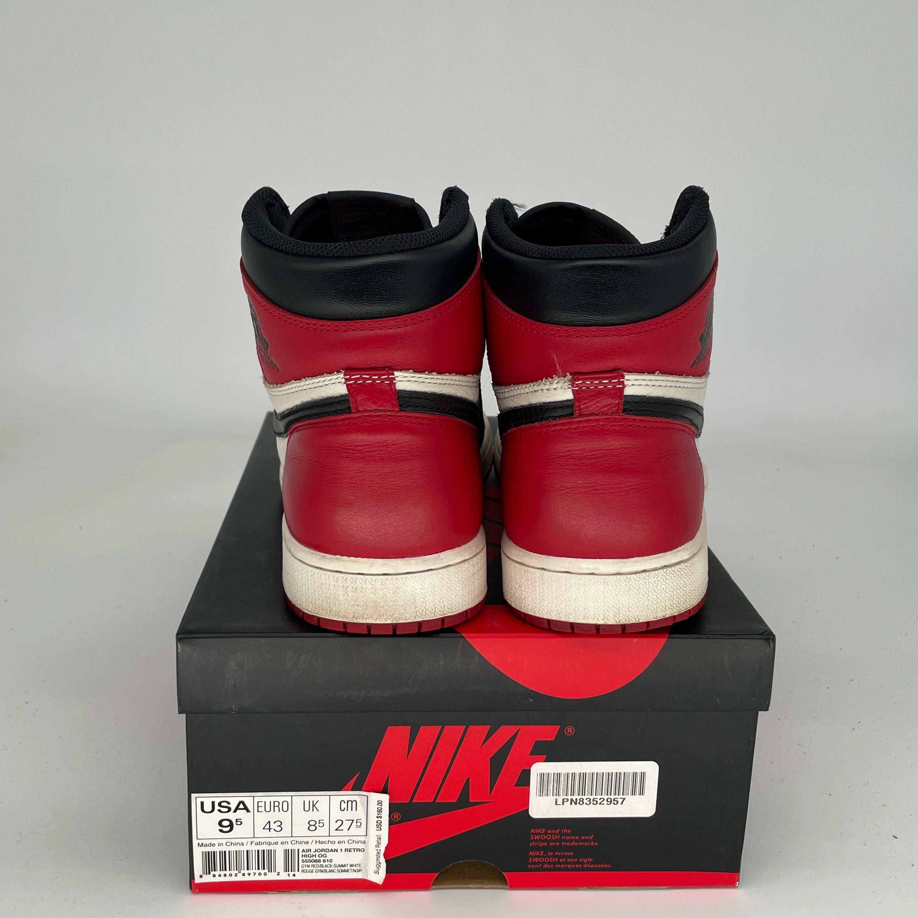 AIR JORDAN 1 BRED TOE Men's Basketball Shoes Size 9.5 (555088-610) - Retro High Tops for Sneaker Collectors & Streetwear Fashion