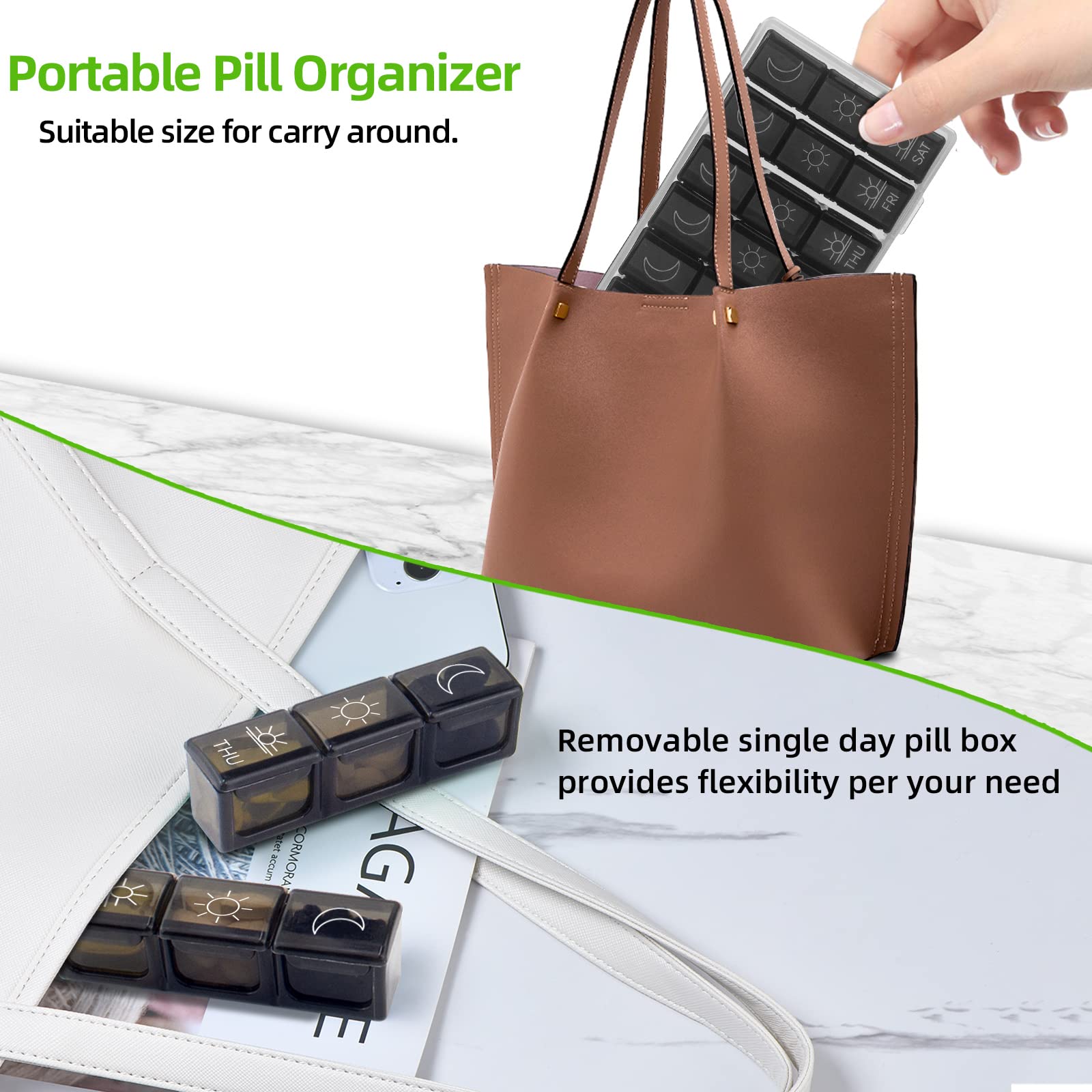 GOGOODA 7-Day Weekly Pill Organizer Box - 3 Times a Day Medication Case for Vitamins, Fish Oil & Supplements - Perfect for Travel, Home Use & Daily Medication Management