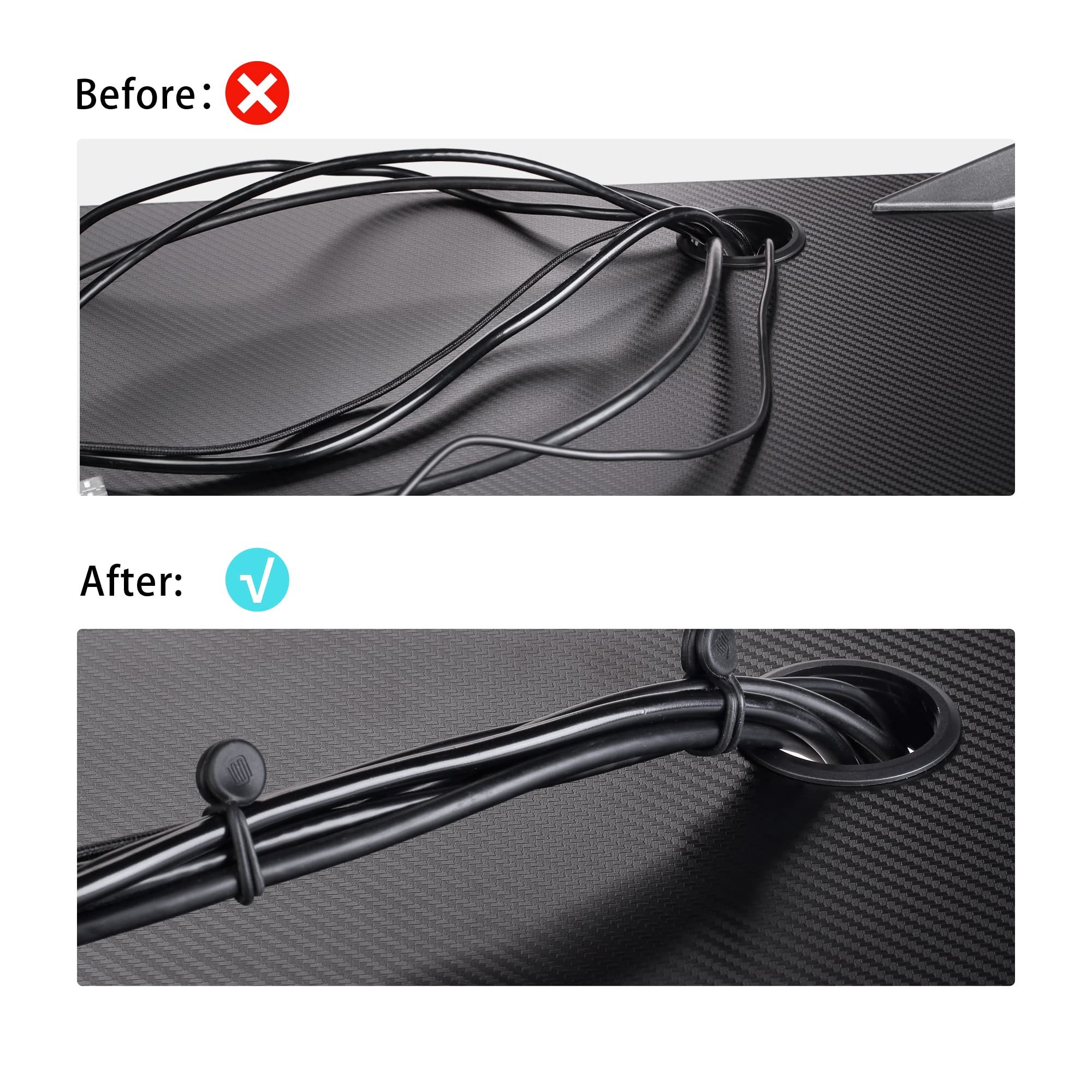 EUREKA ERGONOMIC 10 Pack Reusable Magnetic Cable Ties - Strong Rubber Twist Ties with Magnet for Wire, Cord & Cable Management - Organize Under Desk, Home Office, Car & Workshop (Black)
