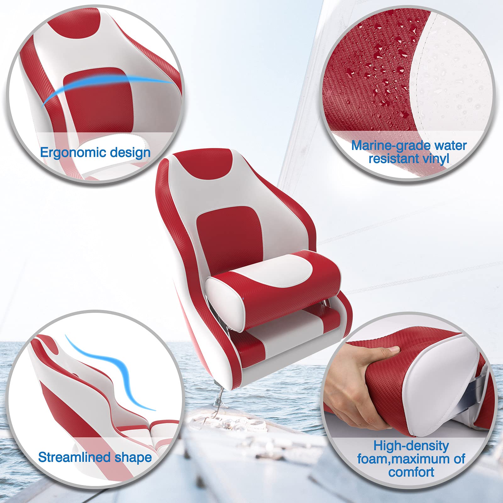 Premium Two-Tone Boat Seat - Flip-Up Captain's Bucket for Boating & Fishing