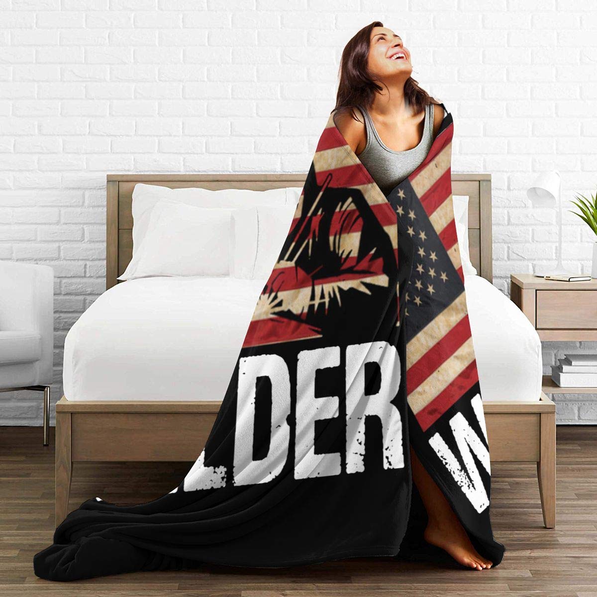 Proud American Welder Flag Throw Blanket - Ultra Soft Micro Fleece Blanket for Bed, Couch & Living Room - 60x50 Inch Cozy Blanket for Movie Nights, Camping & Home Decor