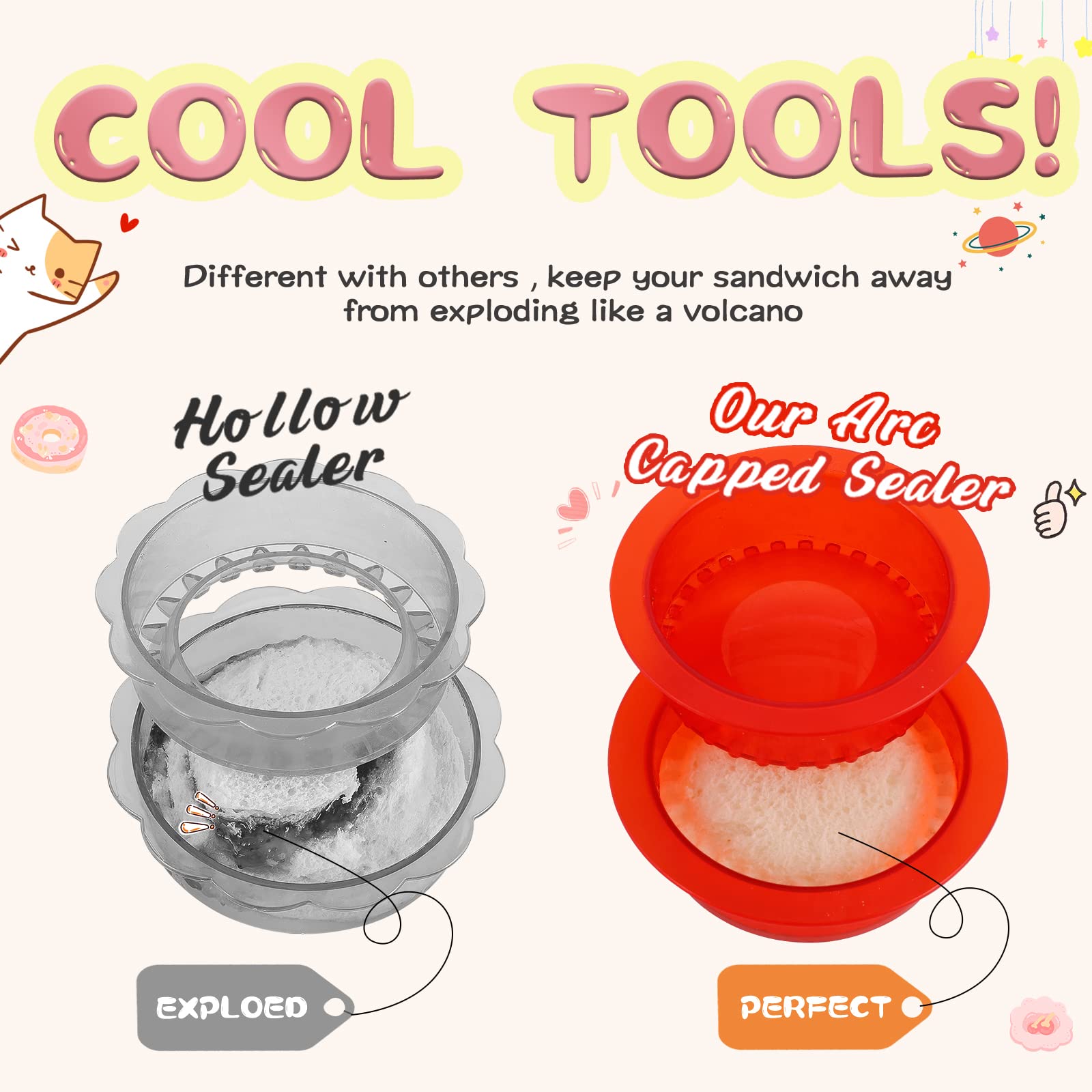 Darsun 5-Piece Sandwich Cutter and Sealer Set - Fun Crustless Sandwich Maker Press for Kids, DIY Jelly Bread Cookie Cutters - Perfect for School Lunches, Picnics, and Children's Parties (Boys & Girls)