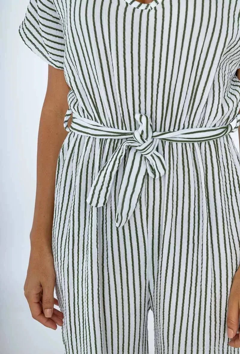 Justine Green Striped Jumpsuit for Women - Stylish & Comfortable One-Piece Outfit for Casual Wear, Office, or Date Night