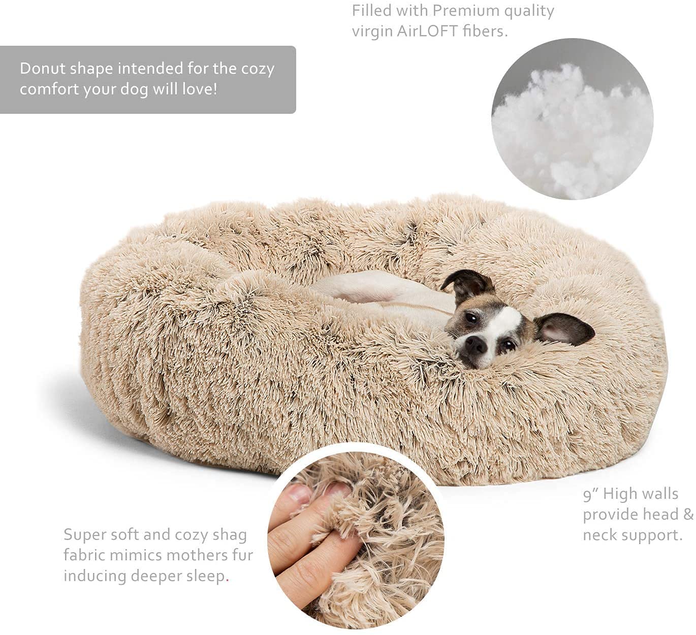 **Premium Long Plush Calming Dog Bed - Round Washable Self-Warming Pet Bed for Cats & Dogs - Soft & Cozy for Warm Sleeping (70