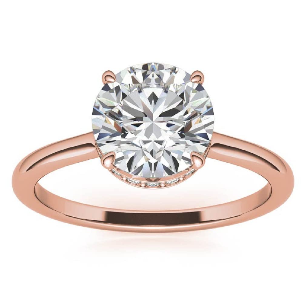 10K/14K/18K Solid Rose Gold Handmade Engagement Ring with 3 CT Round Cut Moissanite | Solitaire Diamond Wedding Ring Set for Women | Hidden Halo & Pave Setting | Anniversary & Proposal Gift | Perfect for Weddings, Engagements & Special Occasions