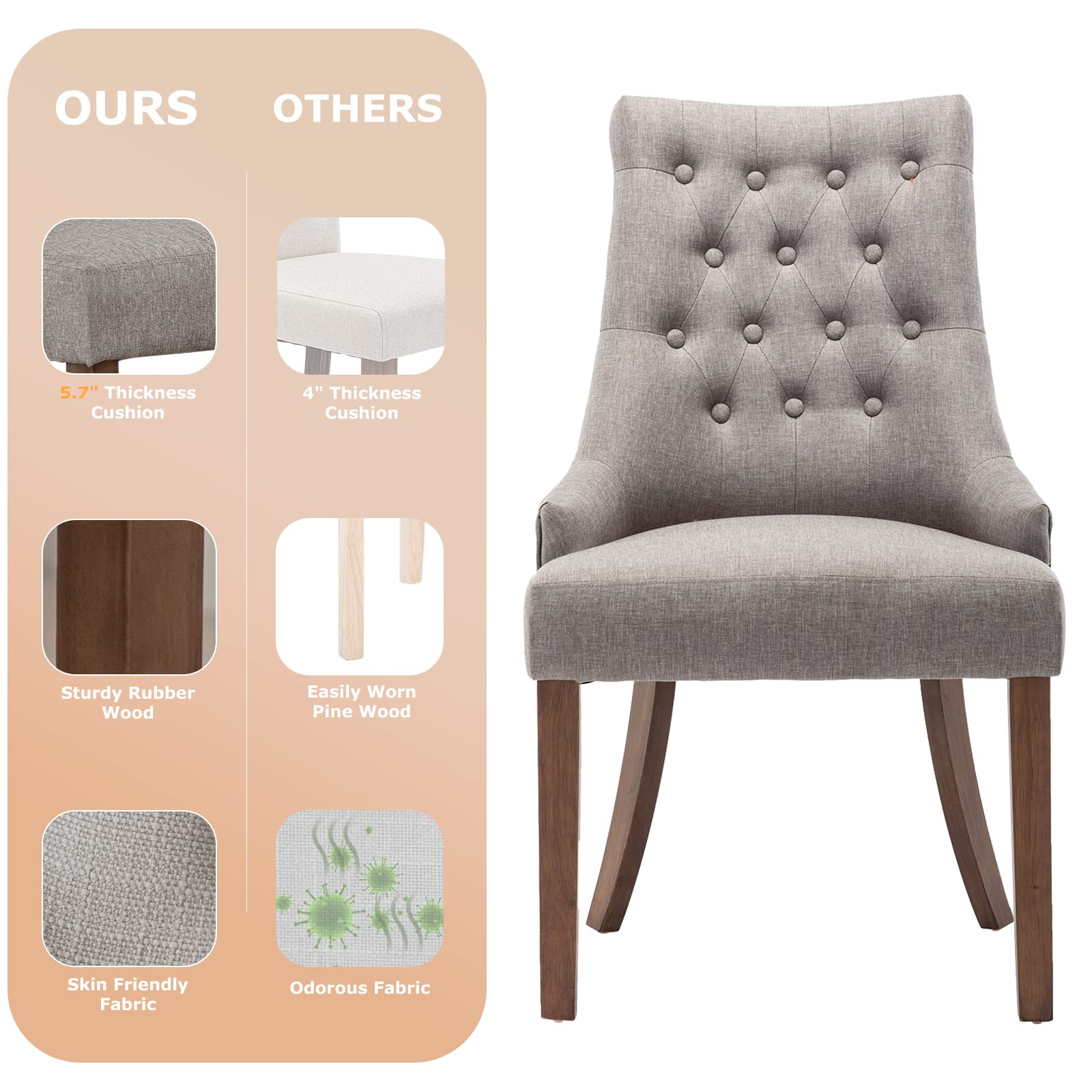 COLAMY 4-Piece Wingback Upholstered Dining Chair Set - Tufted Fabric Side Chairs for Dining Room, Living Room & Kitchen - Light Grey Home Decor | Perfect for Formal Dining, Breakfast Nook & Cozy Seating Areas