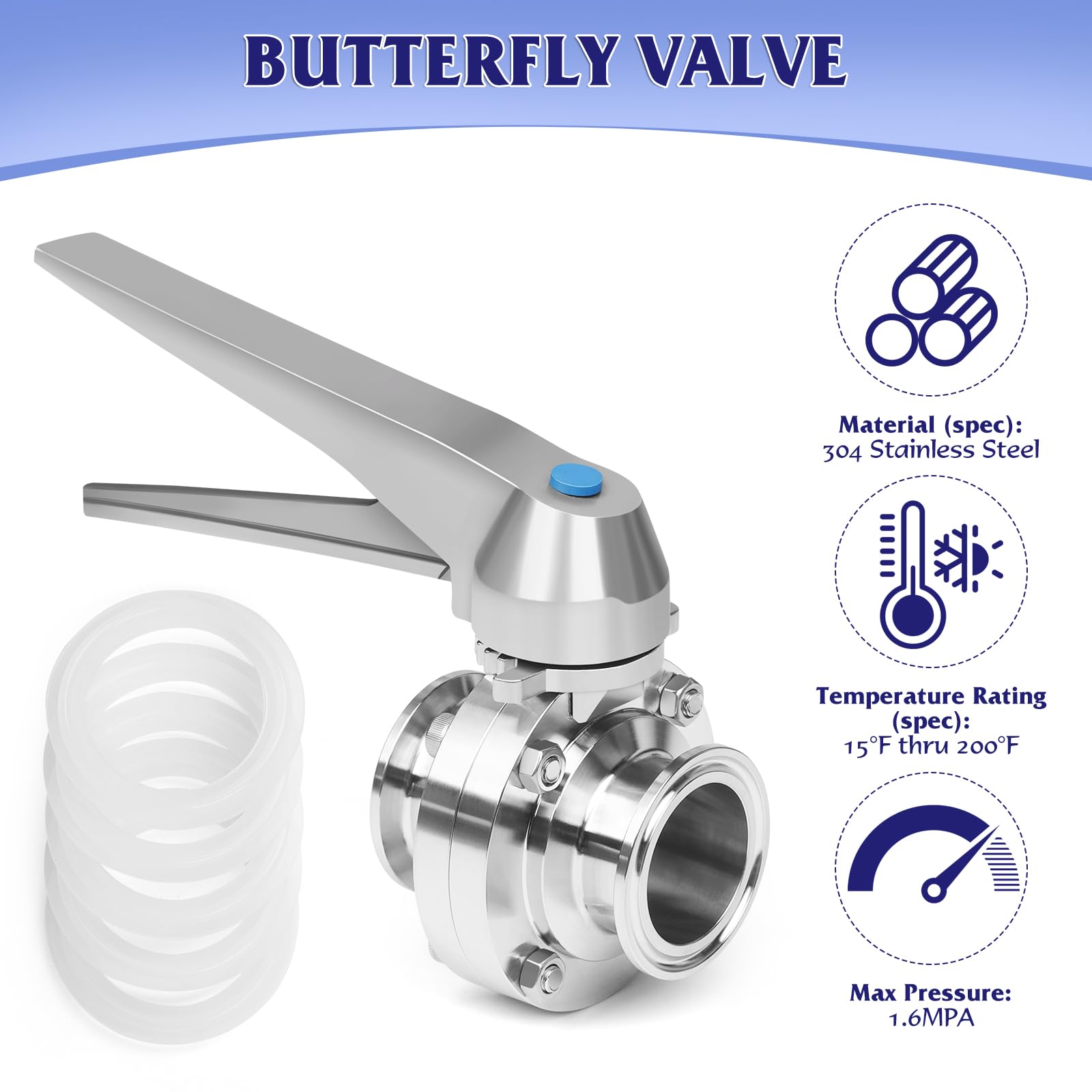 1.5 Inch Tri Clamp Butterfly Valve - 2 Pack Sanitary Stainless Steel 304 with Trigger Handle - Food Grade, Dairy, Brewery & Pharmaceutical Industry Use