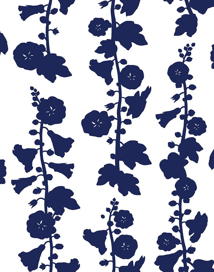 Clare V. 'Hollyhock' Navy Blue Wallpaper - Premium Peel & Stick Wallpaper for Living Room, Bedroom, or Nursery Decor
