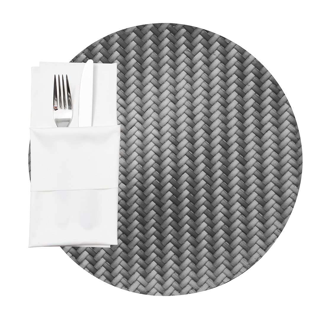 Premium 15-Inch Round Woven Placemats Set of 6 - Durable & Easy-Clean Metallic Gray Plastic Table Mats for Dining - Perfect for Home, Restaurant, Wedding & Party Decor