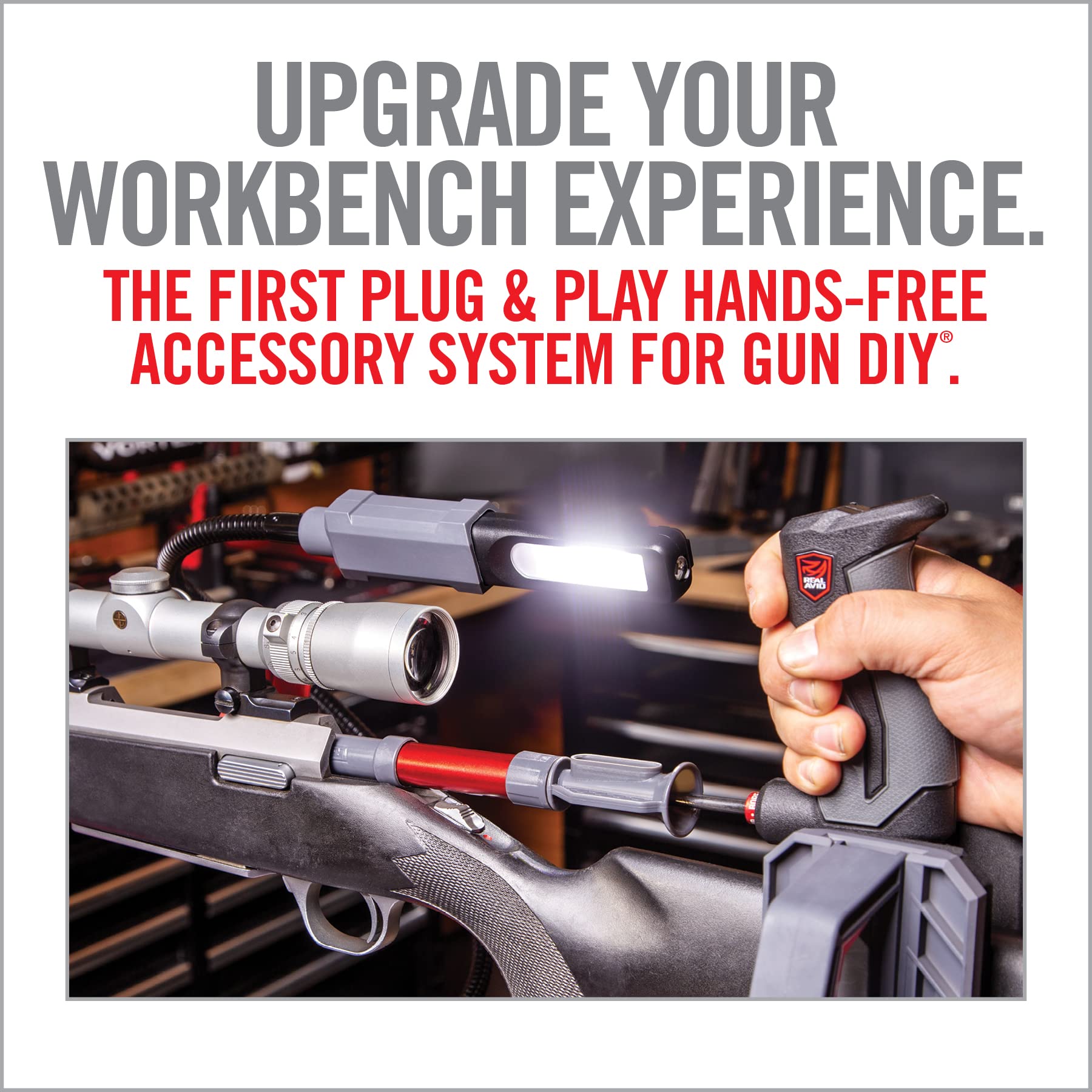 Real Avid Smart-Assist Accessory System - 180 Lumen Work Light, 5-Inch Magnifying Glass & Phone Holder | Perfect for Gunsmithing, DIY Repairs & Crafting Projects