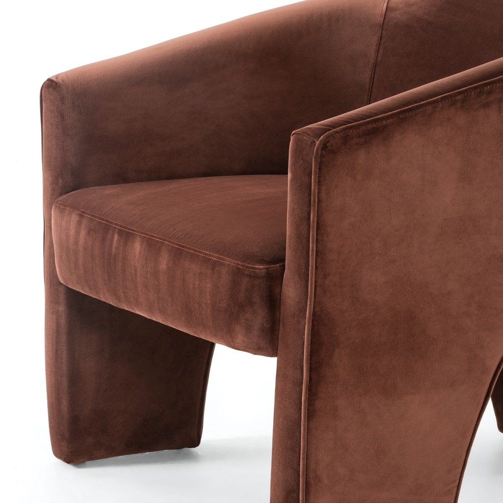 Luxury Fae Chair in Burnt Auburn Velvet - Modern Velvet Accent Chair for Living Room, Bedroom & Office - Elegant Home Decor & Comfortable Seating