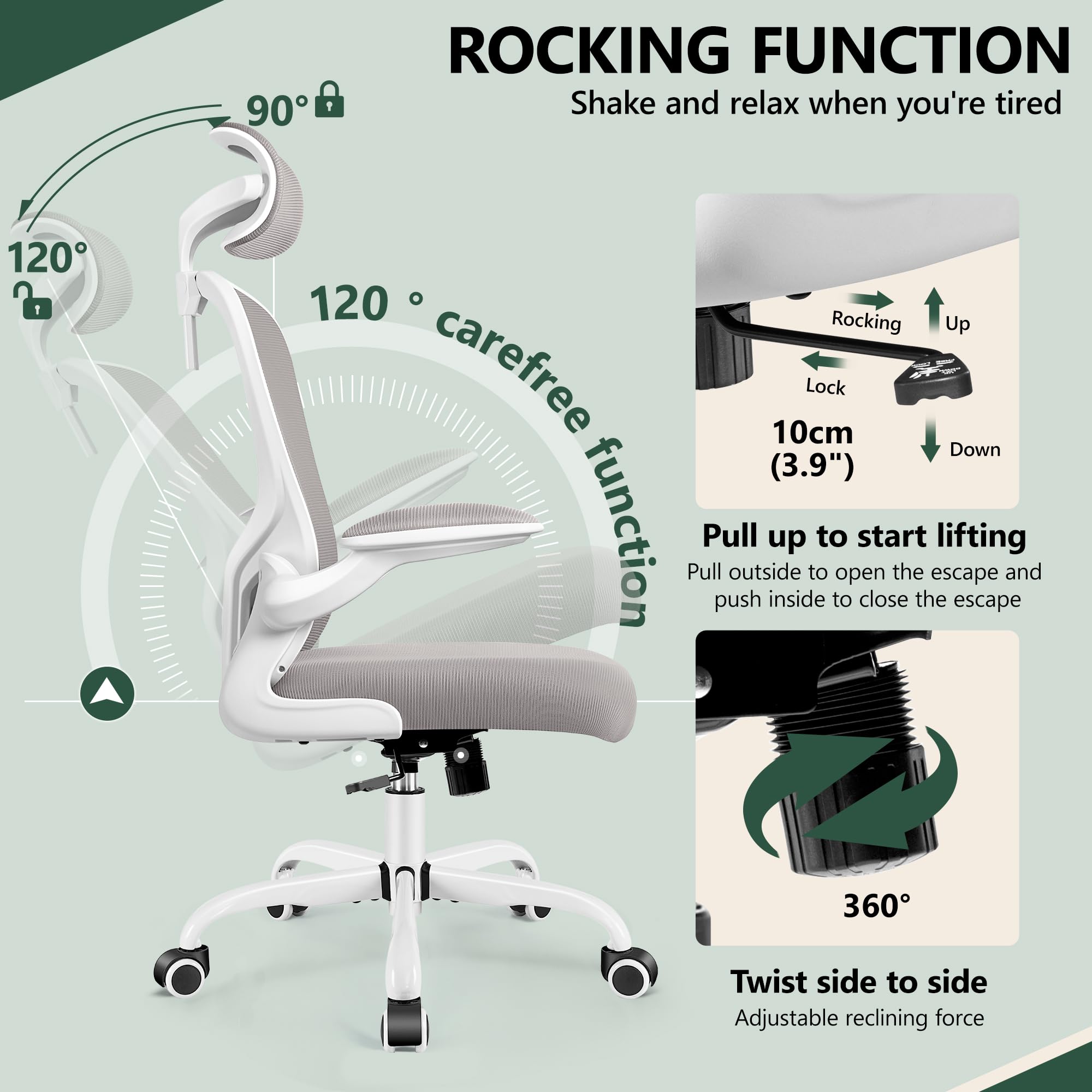 FelixKing Ergonomic Office Chair with Adjustable Lumbar Support & Headrest - High Back Swivel Task Chair for Home Office, Gaming & Workspace - Adjustable Height & Armrests (Gray) - Perfect for Long Work Hours, Online Meetings & Comfortable Gaming Sessions